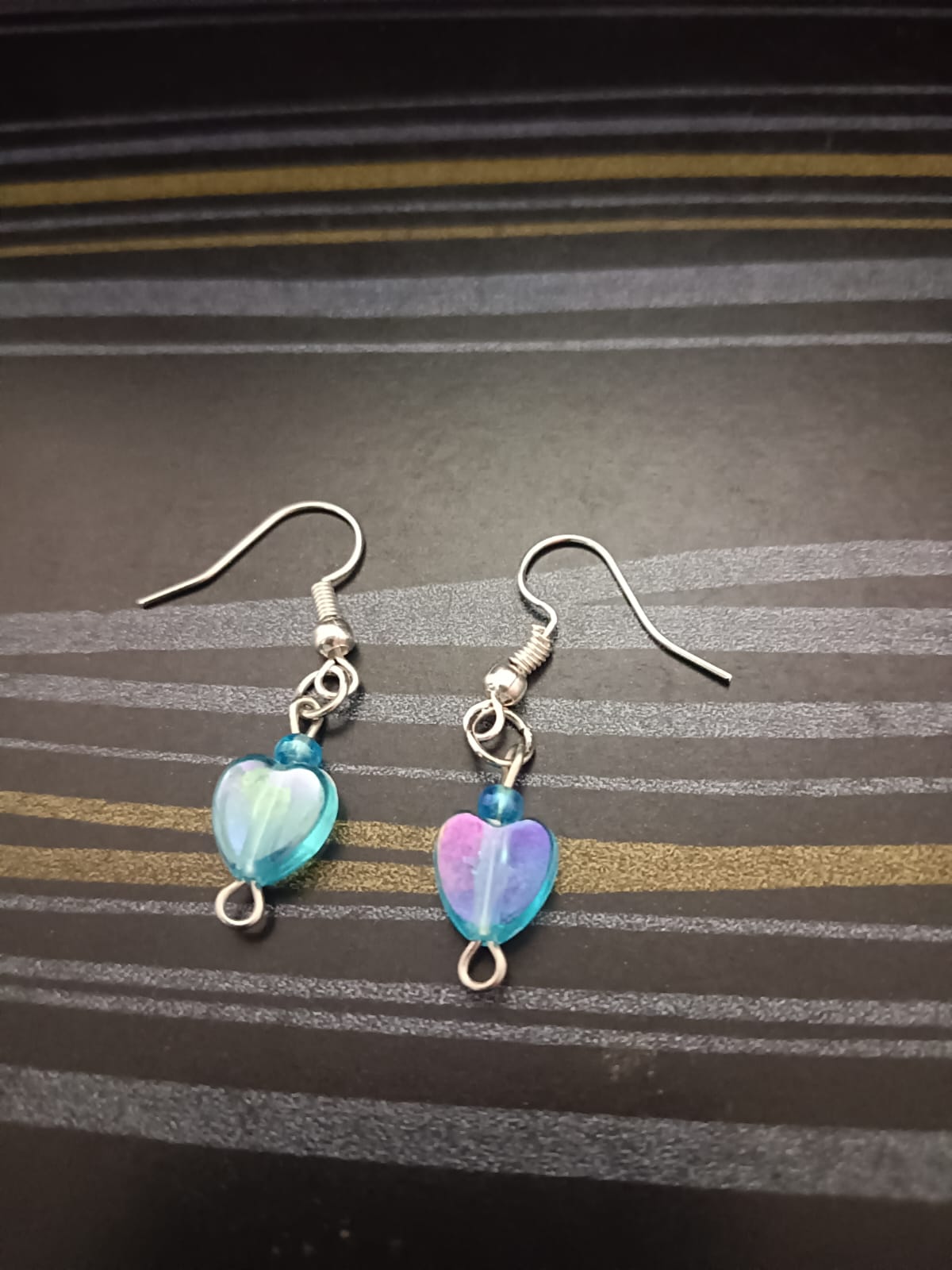 Minimalist Iridescent Glass Heart Earrings