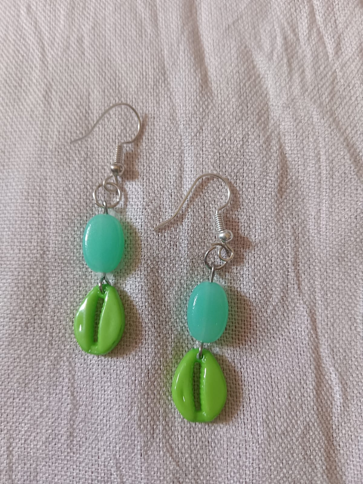 Mint & Lime Beaded Cowrie Drop Earrings