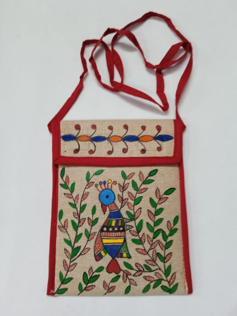 Mithila Charm – Handmade Madhubani Jute Mobile Pouch