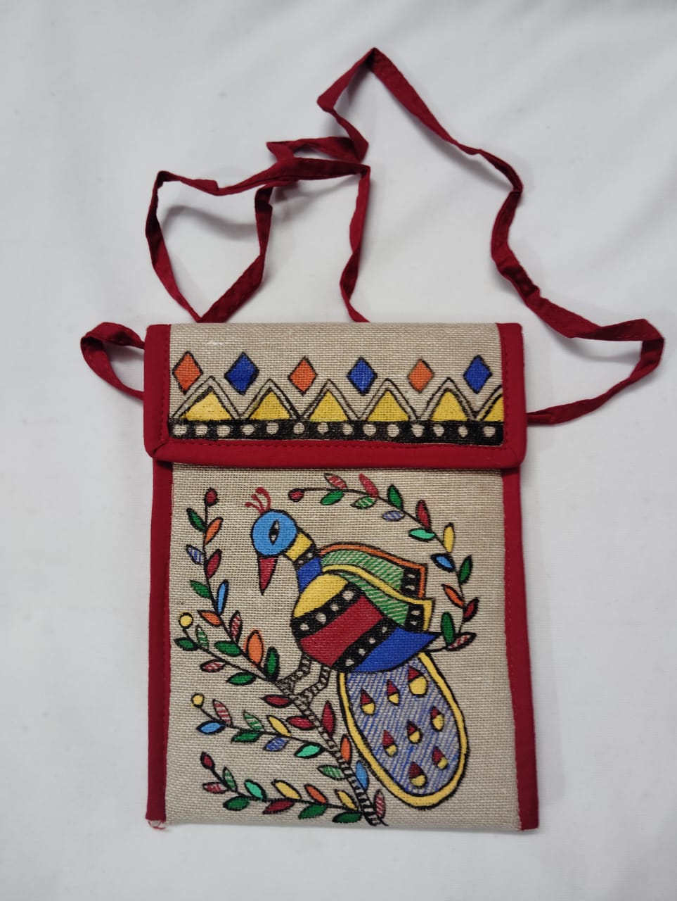 Mithila Essence – Handmade Madhubani Jute Mobile Pouch