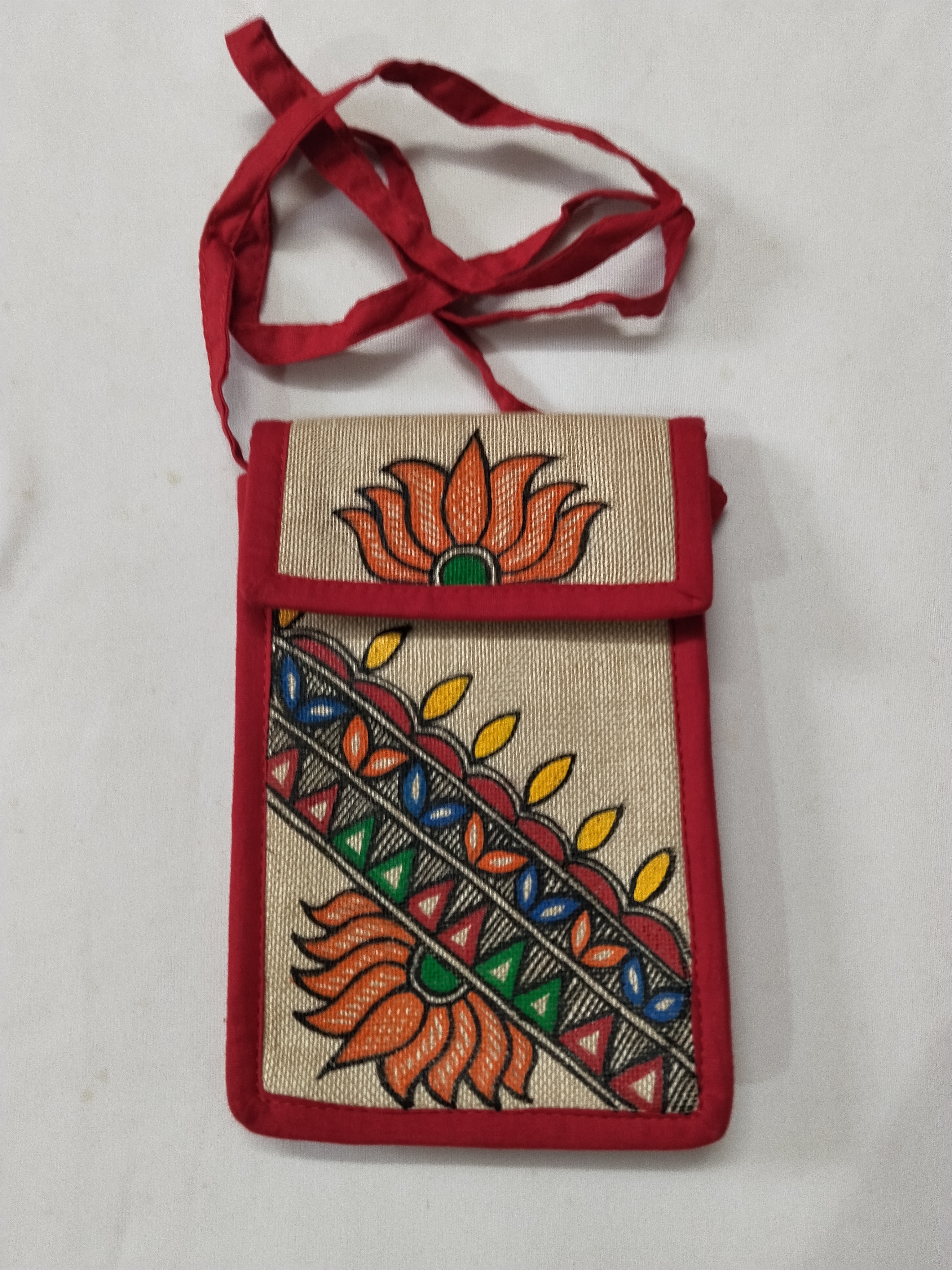 Mithila Touch: Handmade Madhubani Jute Mobile Pouch