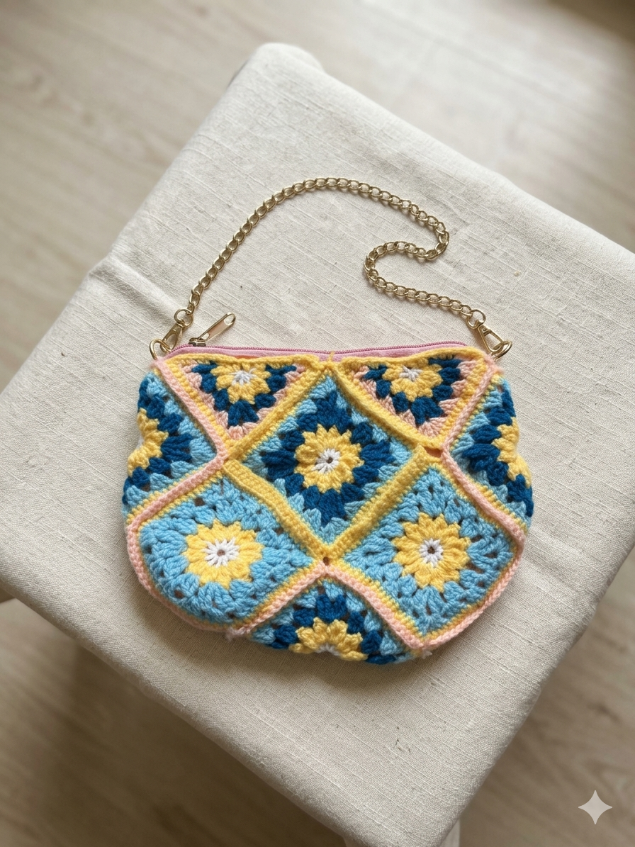 multicolor granny square purse