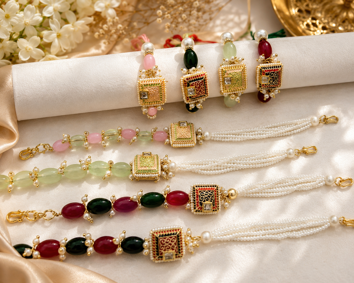 Multicolor Kundan Rakhi & Lumba Set