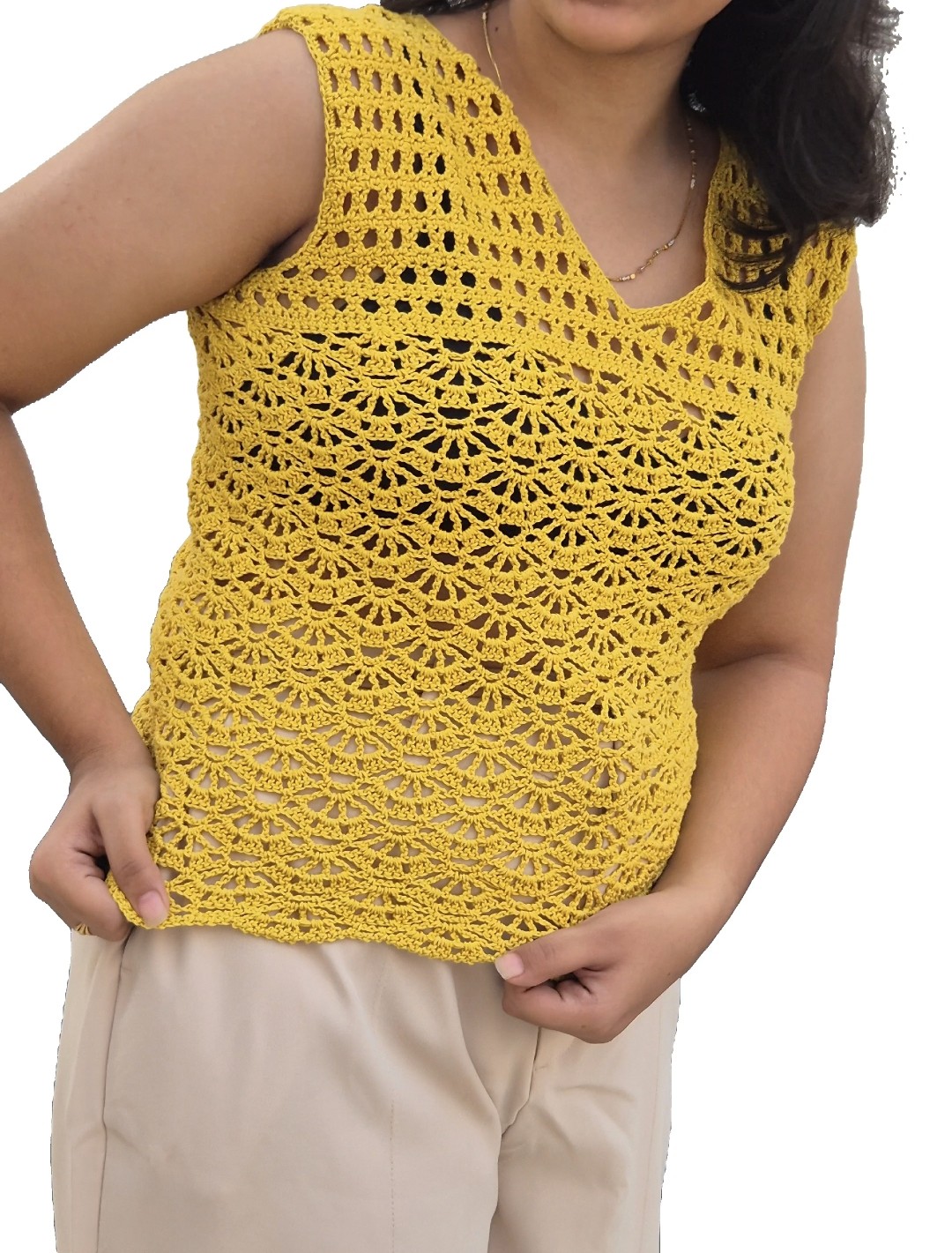 Mustard Yellow Crochet Top (Size M-L)