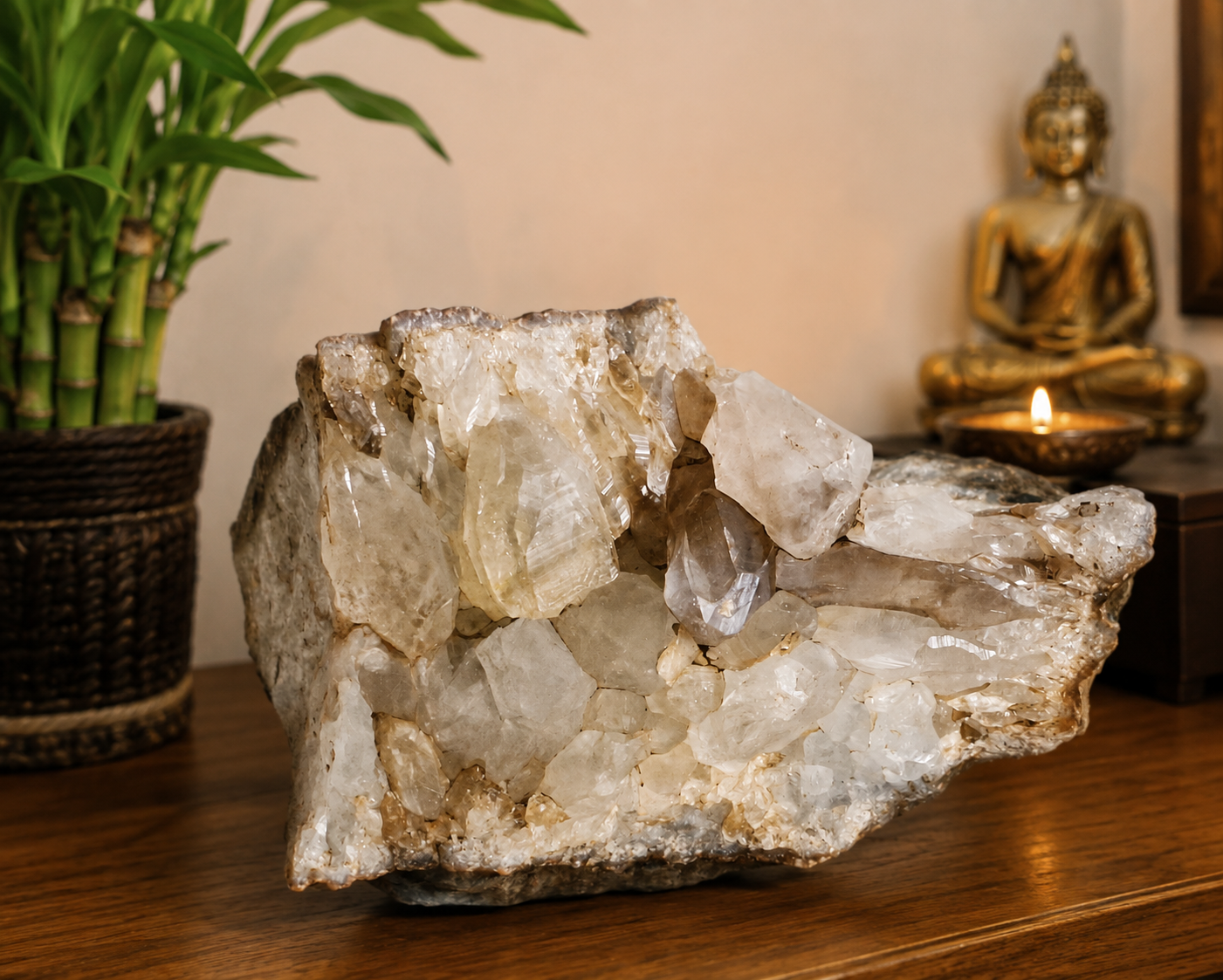 Natural Quartz Crystal Geode – Lucky Charm Healing Stone for Home & Office Décor