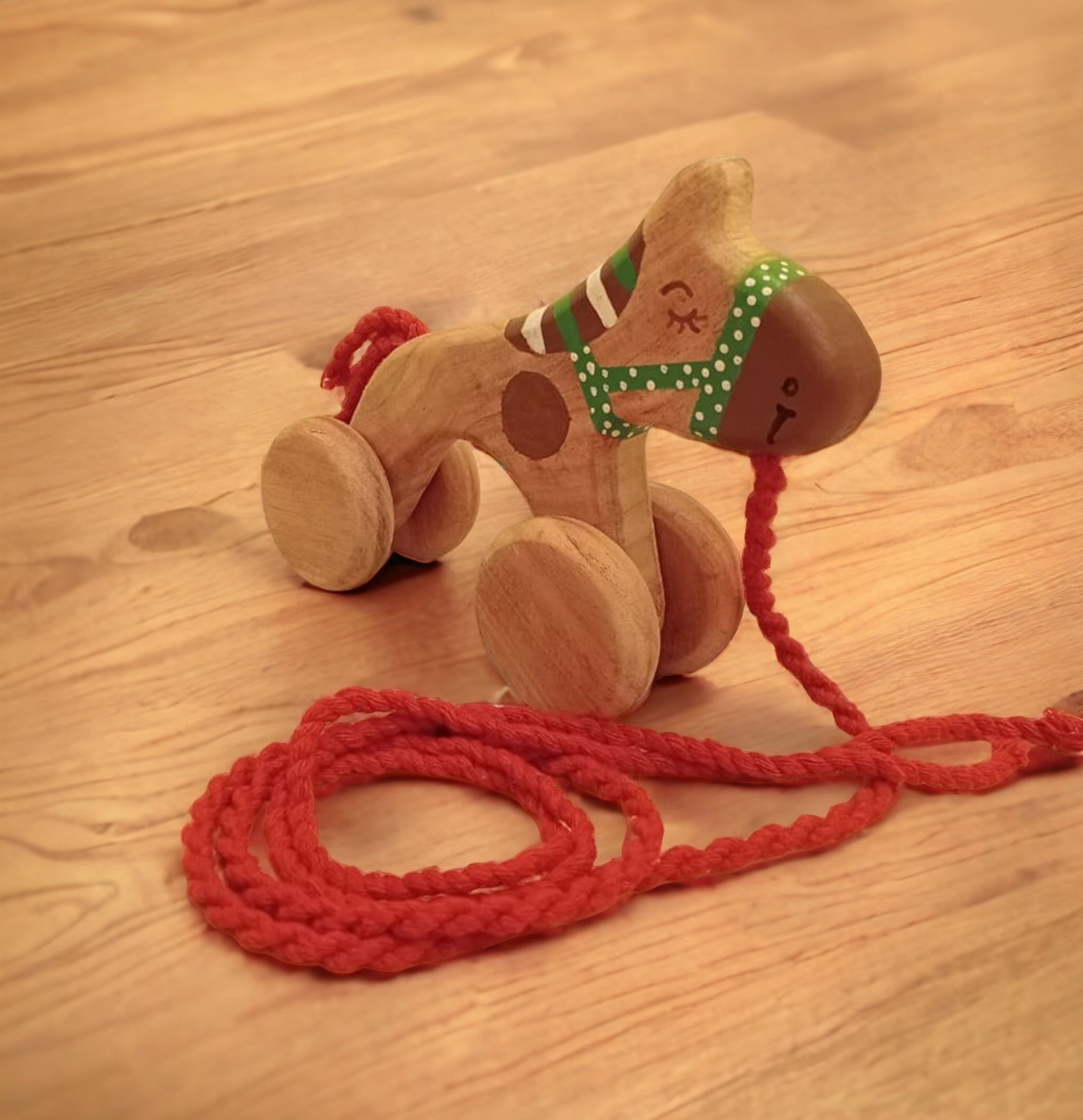Neem Wooden Pull Along Horse Toy for Toddlers – Natural Walking Toy with Wheels (0–5 Years)