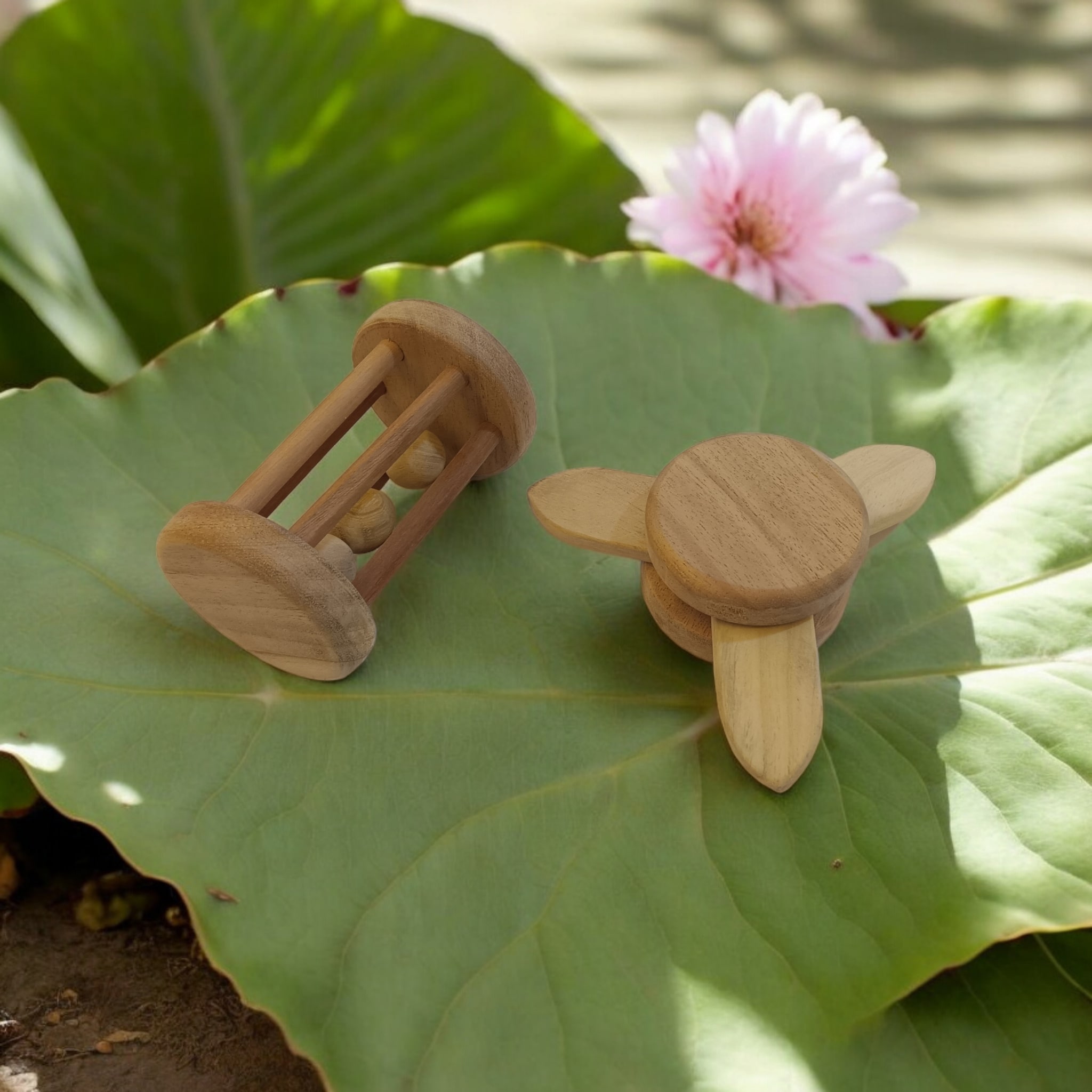 Neem Wooden Tumbler & Flower Tumbler Rattle for Babies – Natural Sound-Making Toy (0–3 Years)