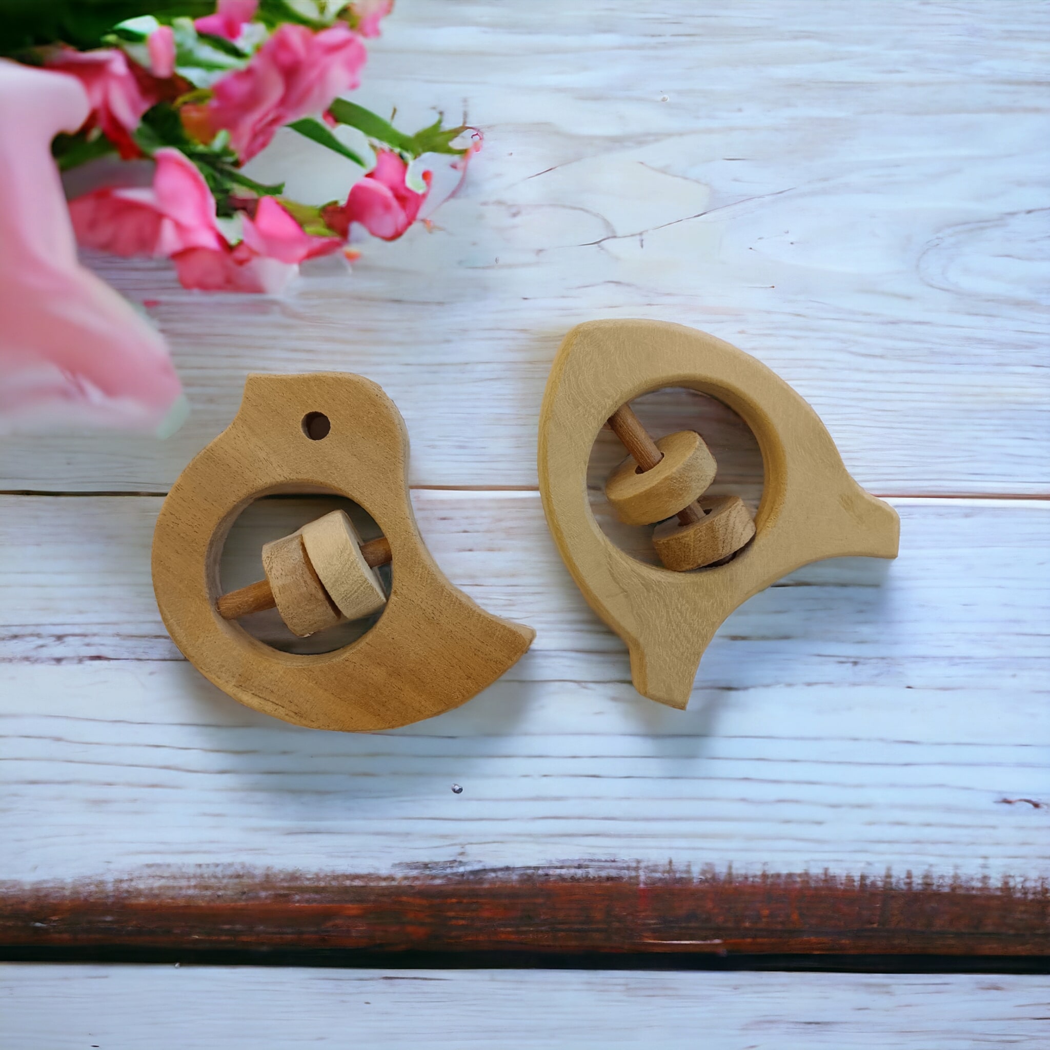 Neem Wooden Rattles for Babies (0–3 Years) – Dove & Rocket Shapes | Natural Sound-Making Toys