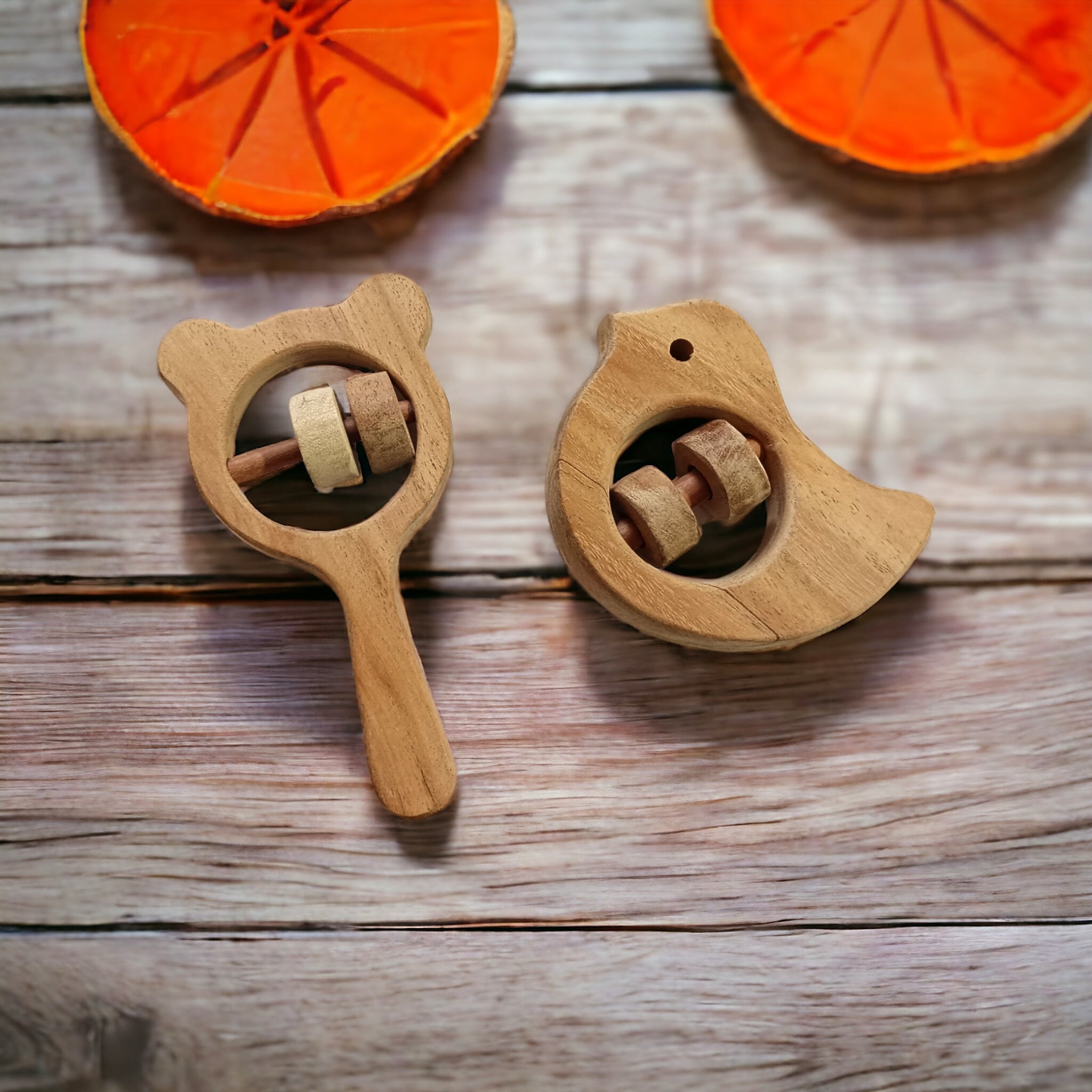Neem Wooden Sound Making Rattles – Dove & Mickey Head Shapes | Natural Baby Toy (0–3 Years)