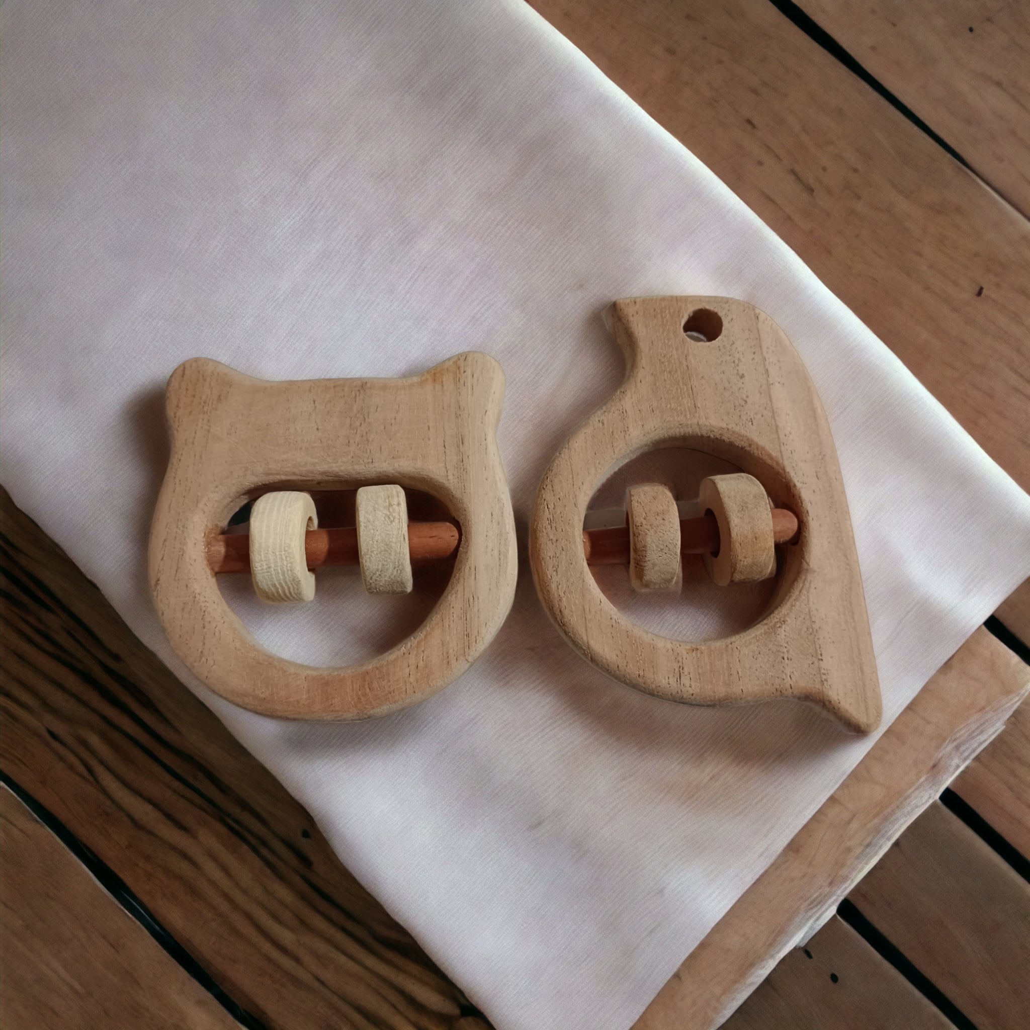 Neem Wooden Rattles for Babies – Hippo Head & Sparrow Shapes | Natural Sound-Making Toys (0–3 Years)