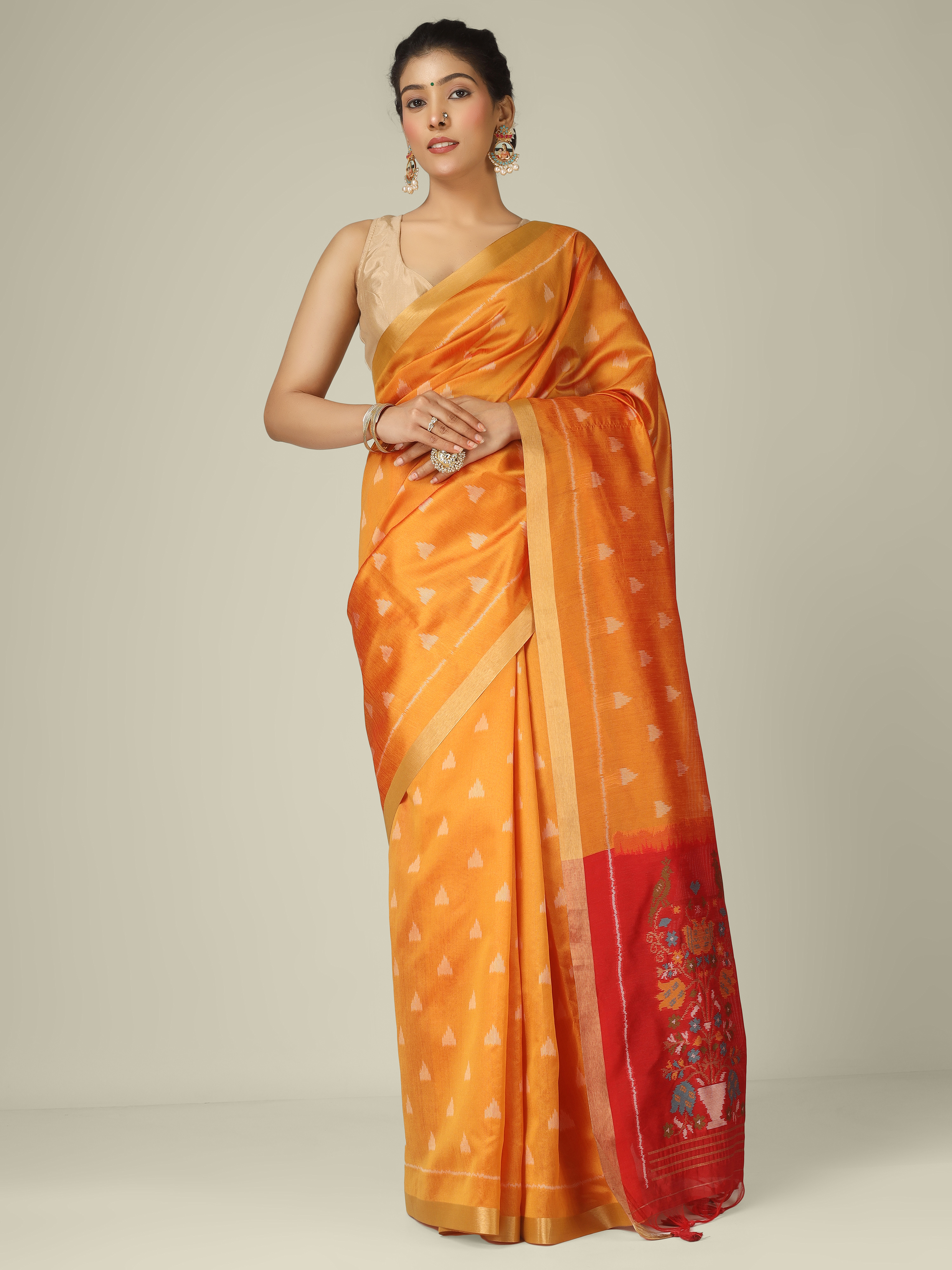 Orange Chanderi silk zari woven saree
