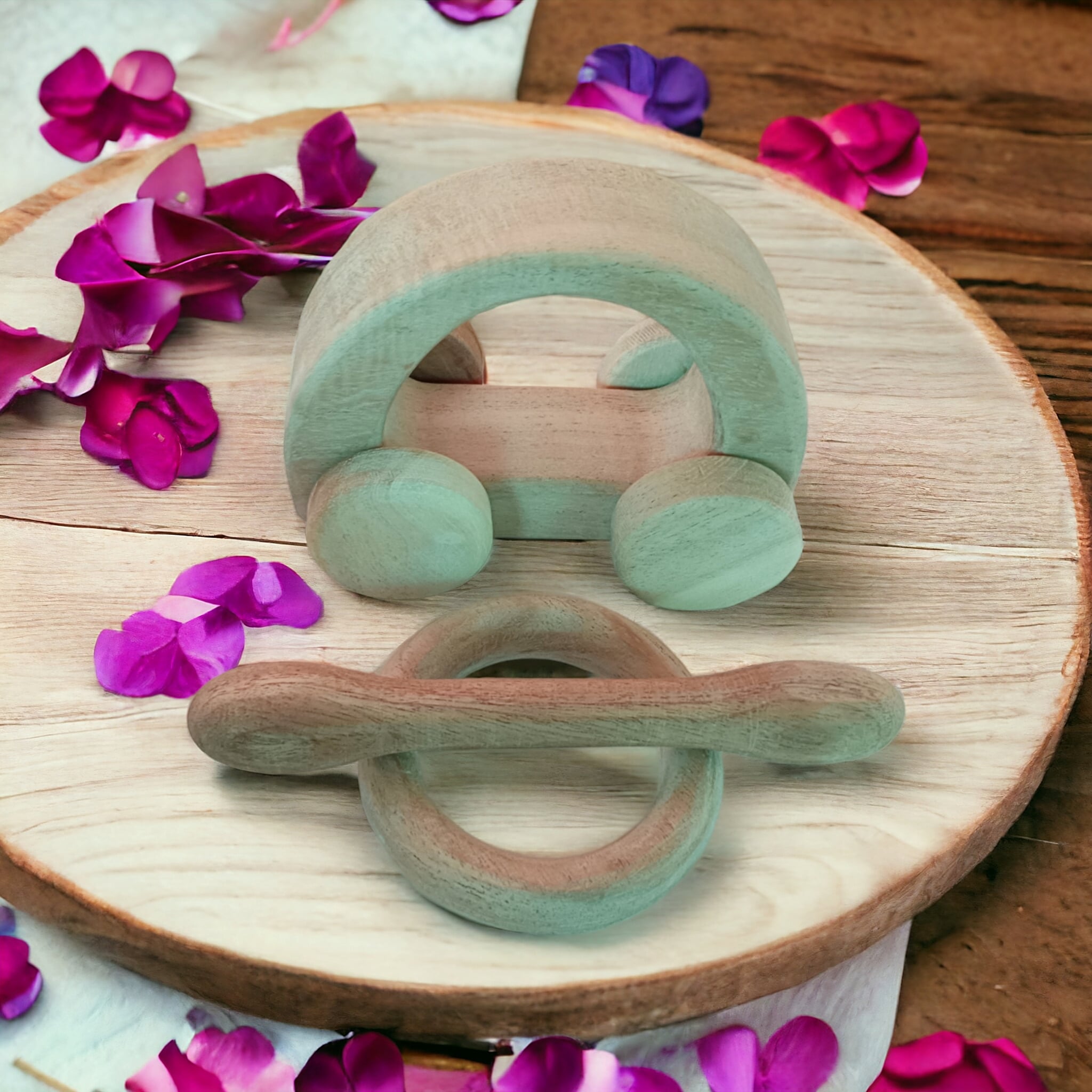 Organic Neem Wooden Teether Combo Set – Car, Ring & Dumbbell | Antibacterial Baby Toy