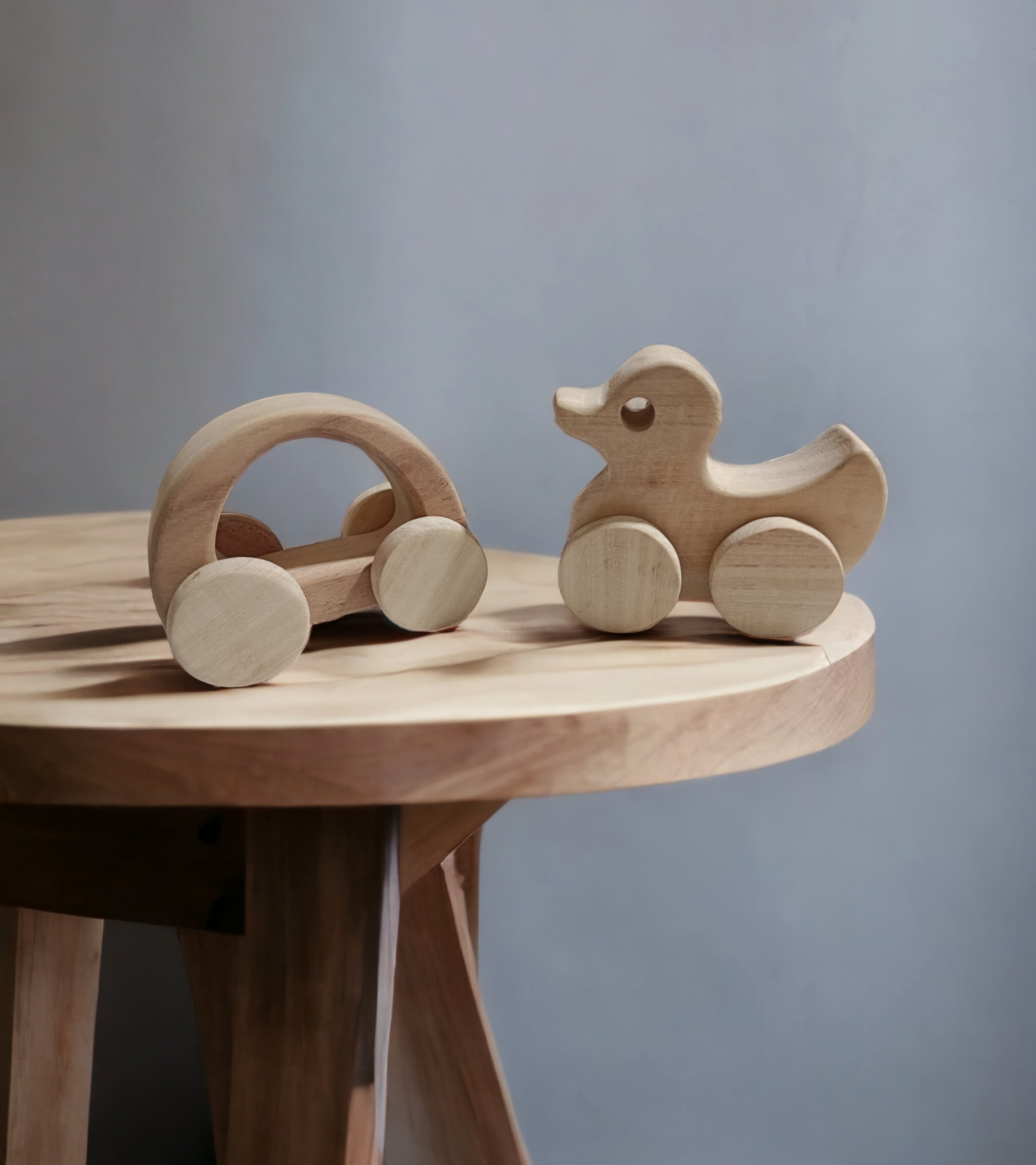 Neem Wooden Wheel Toys Pack of 2 – Hallow Car & Duck Shapes | Antibacterial Baby Toy