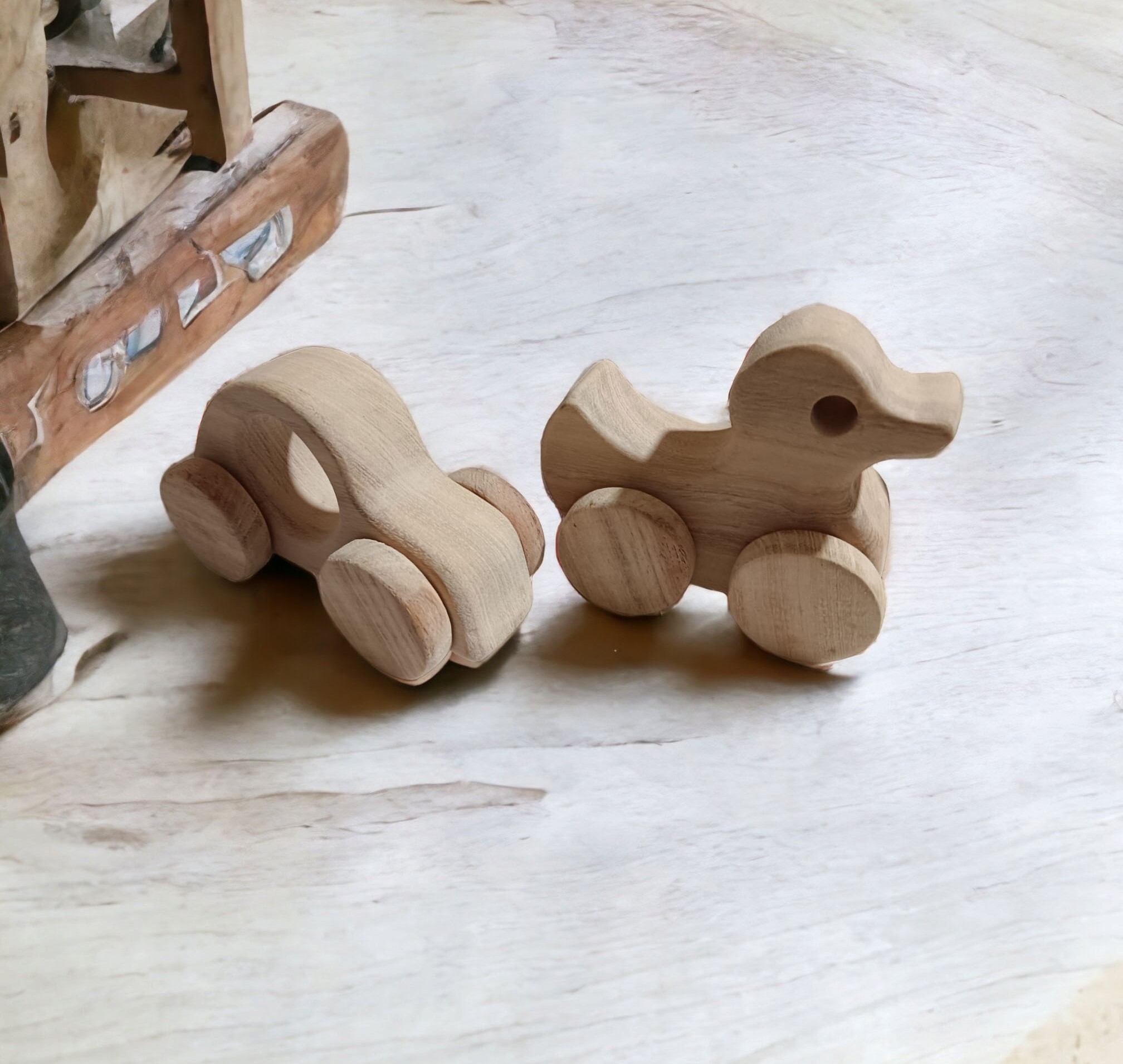 Pack of 2 Neem Wooden Wheel Toys – Car & Duck Shapes | Push & Pull Toys for Toddlers (1–5 Years)