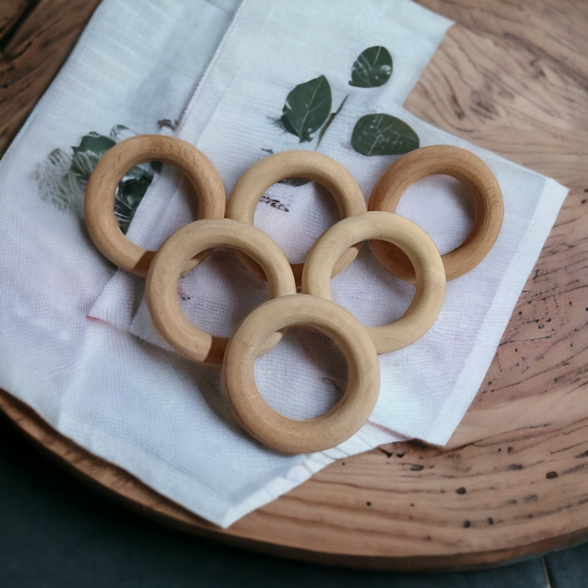 Pack of 6 Neem Wood Baby Teething Rings | Natural Wooden Teethers India