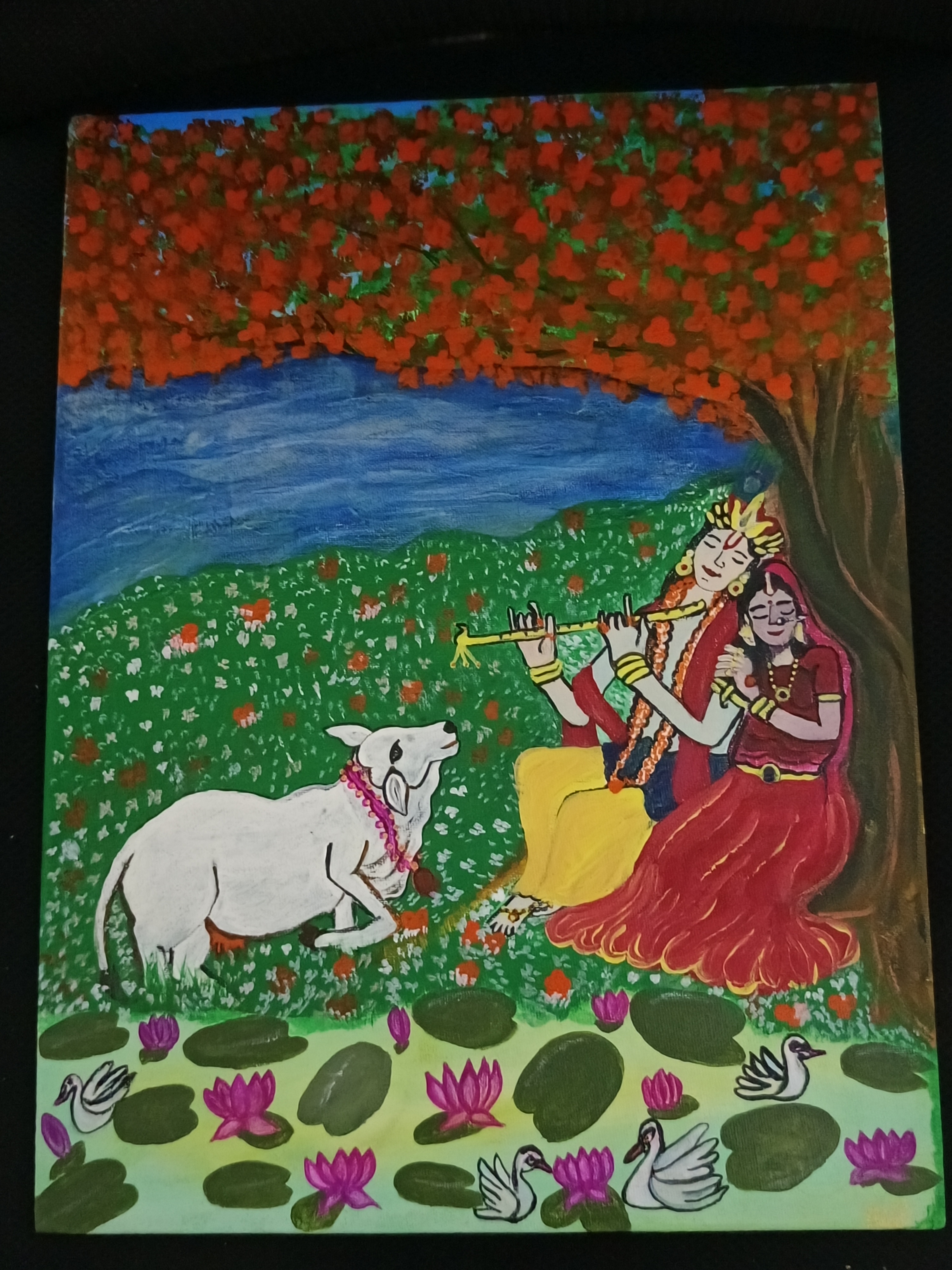 painting Handmade Radha Krishna Acrylic Painting on Canvas | Spiritual Wall Art | Original Artwork