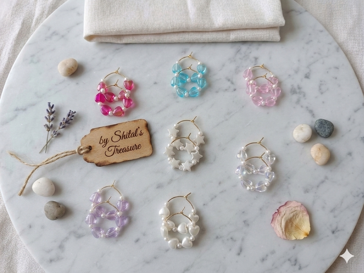 Pastel Candy Heart & Pearl Beaded Hoop Earrings