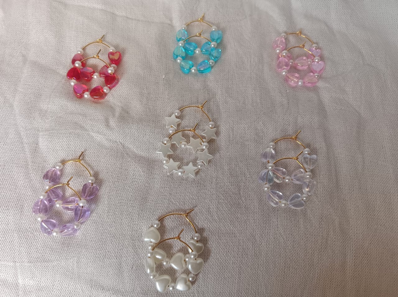 Pastel Candy Heart & Pearl Beaded Hoop Earrings