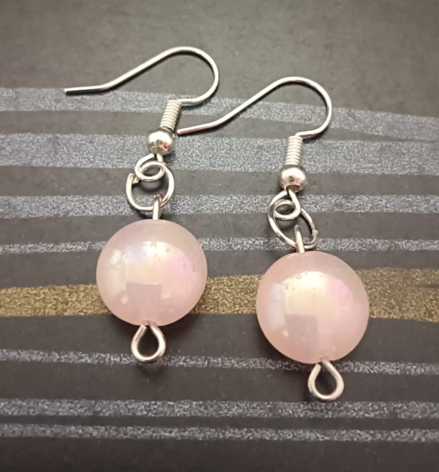 Pastel Rose Quartz Sphere Drop Earrings