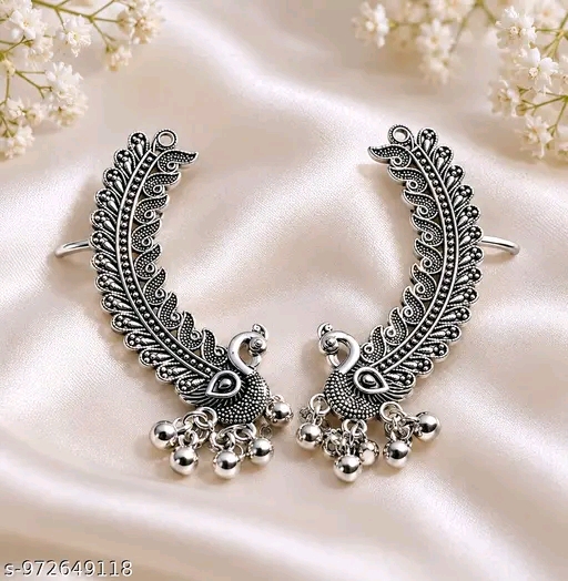 Peacock Oxidized Silver Look Earrings with Beaded Ghungroo – Traditional Ethnic Jewellery