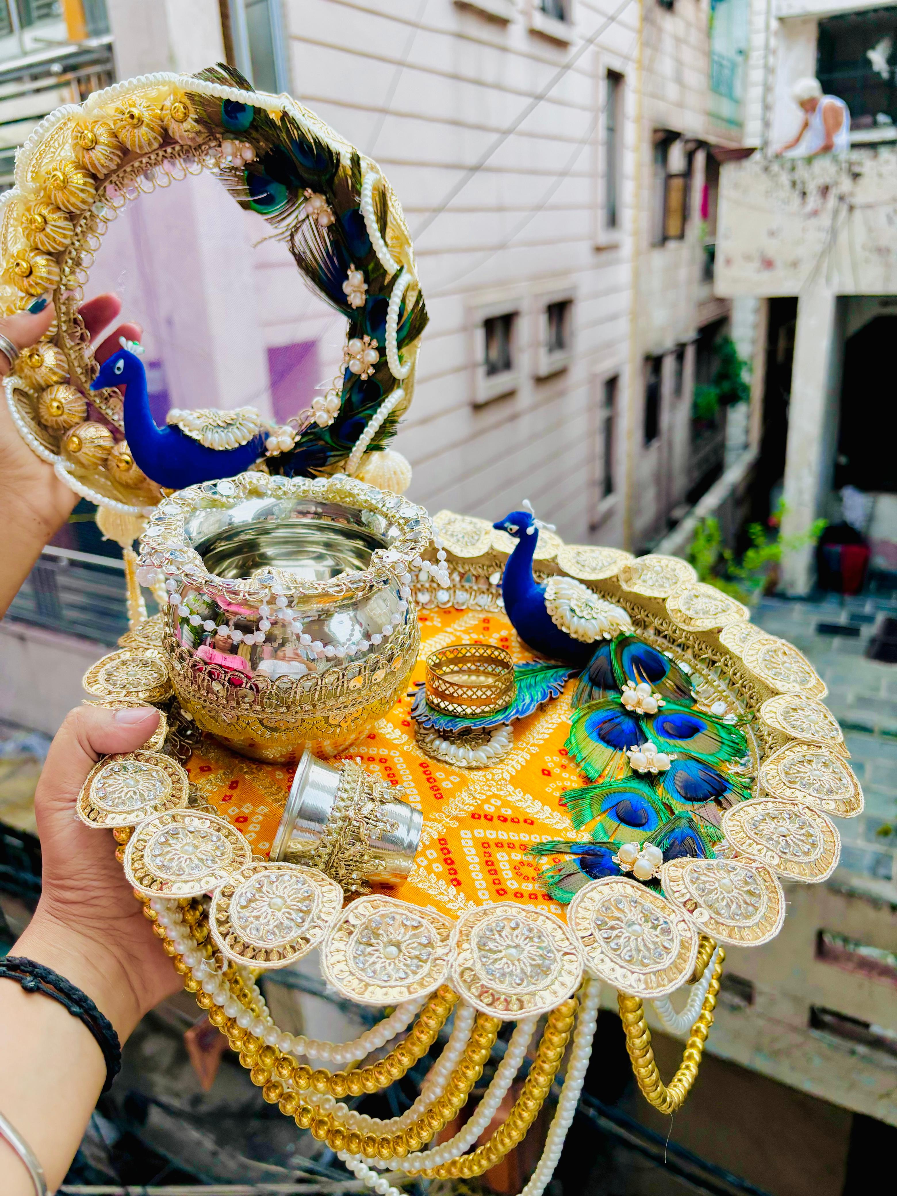 Peacock Special Designer Pooja Thali Set