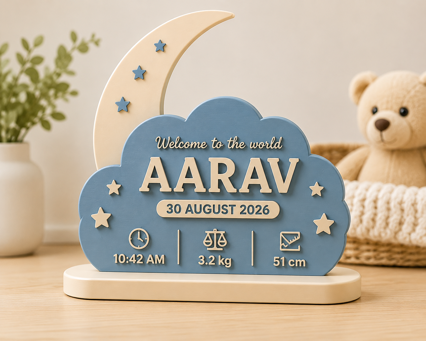 Personalized Baby Birth Details Keepsake – Custom Name & Birth Stats Stand