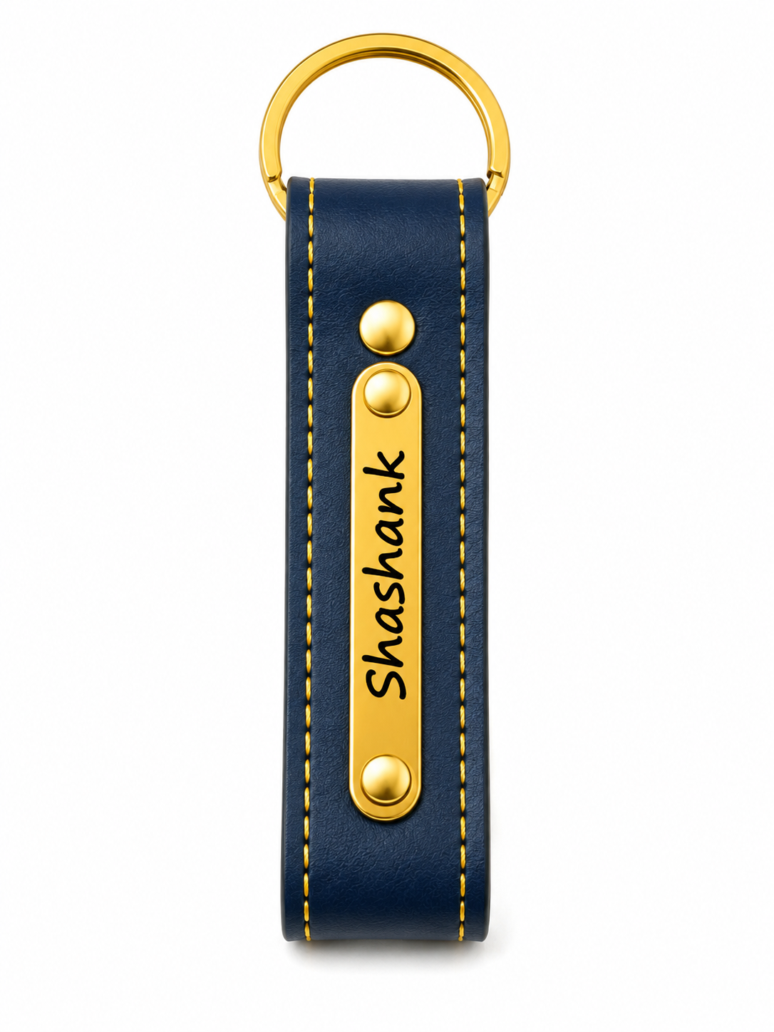 Personalized Leather Name Keychain | Custom Engraved Gold Plate Key Ring