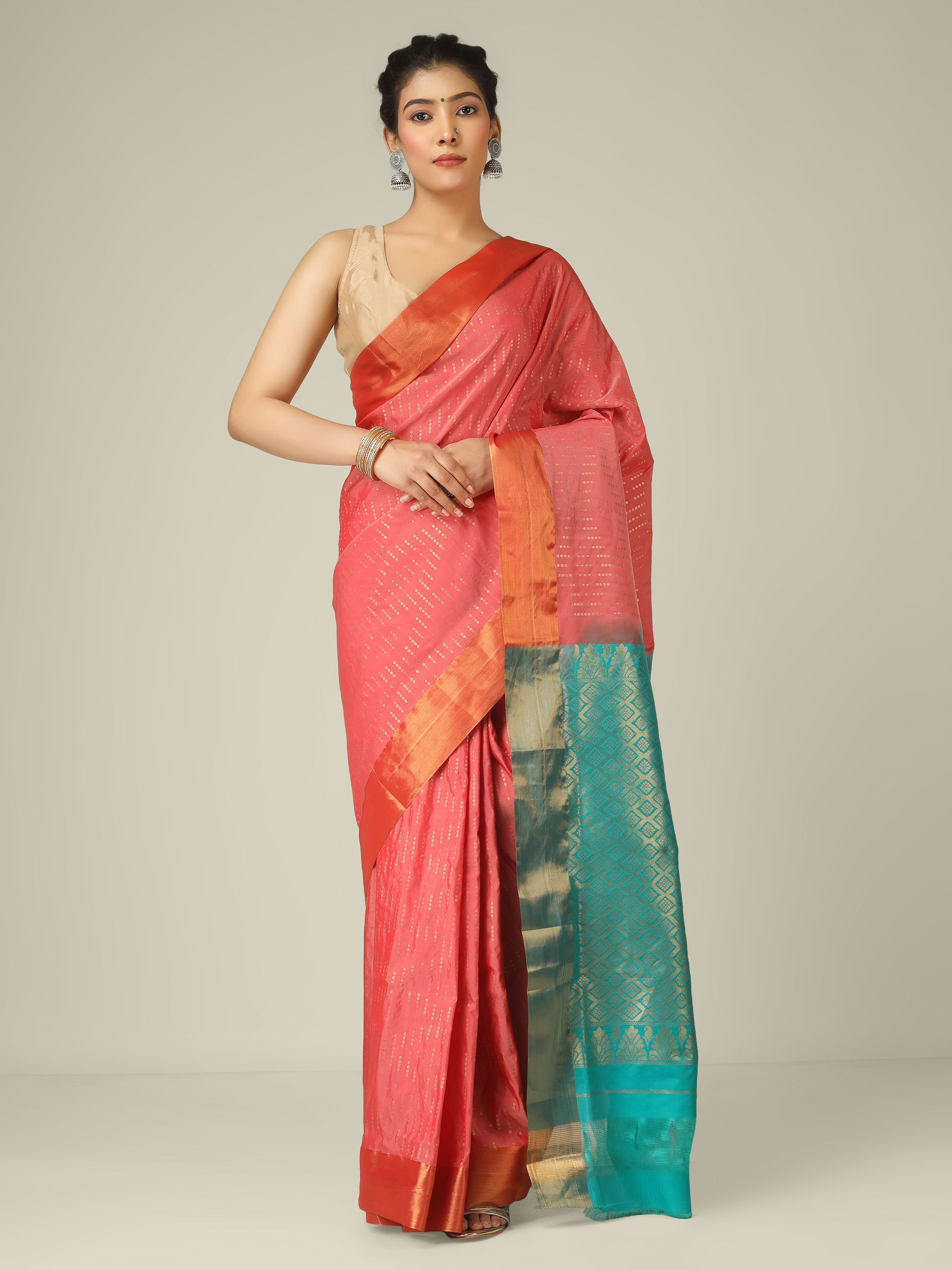 Pink and Teal blue resham silk sarees