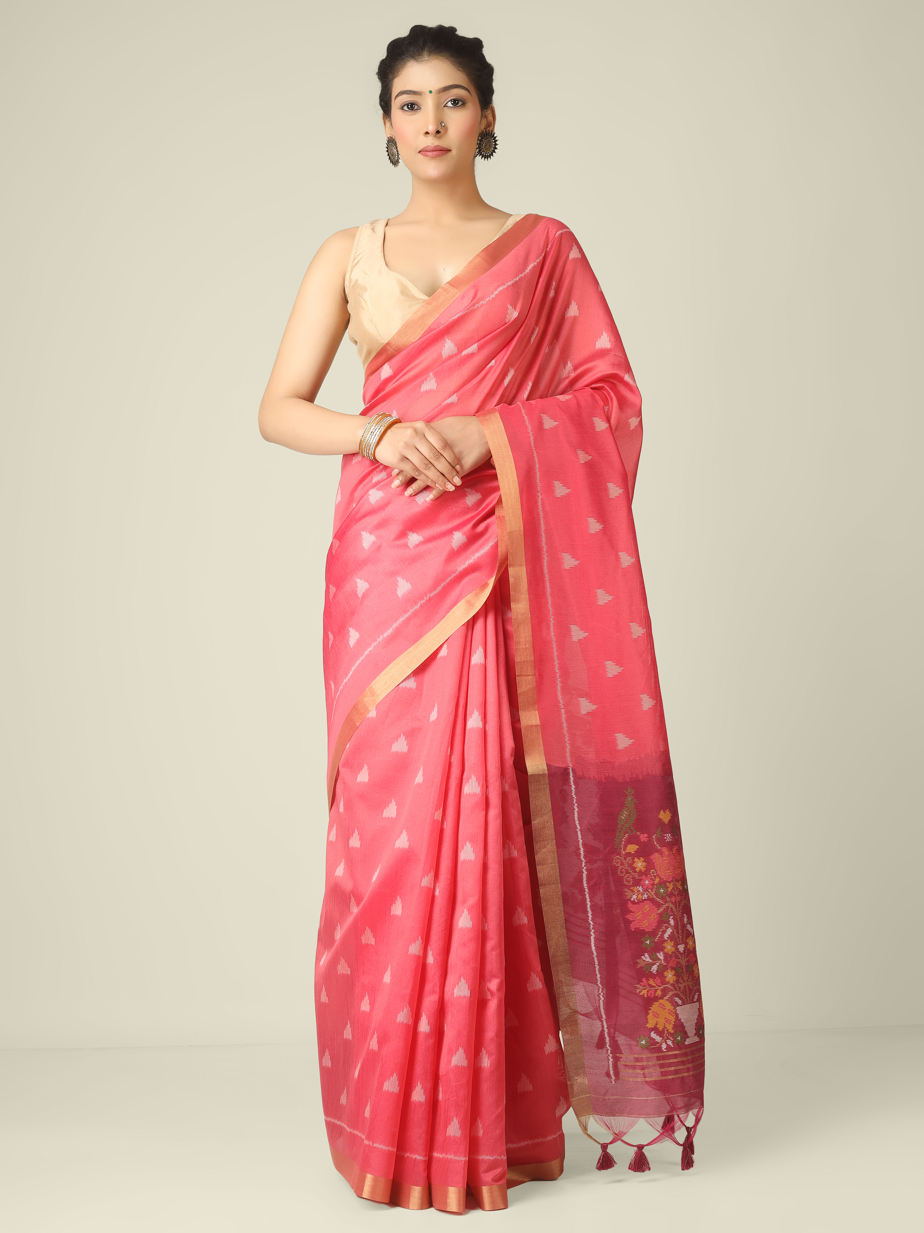 Pink chanderi silk zari woven saree