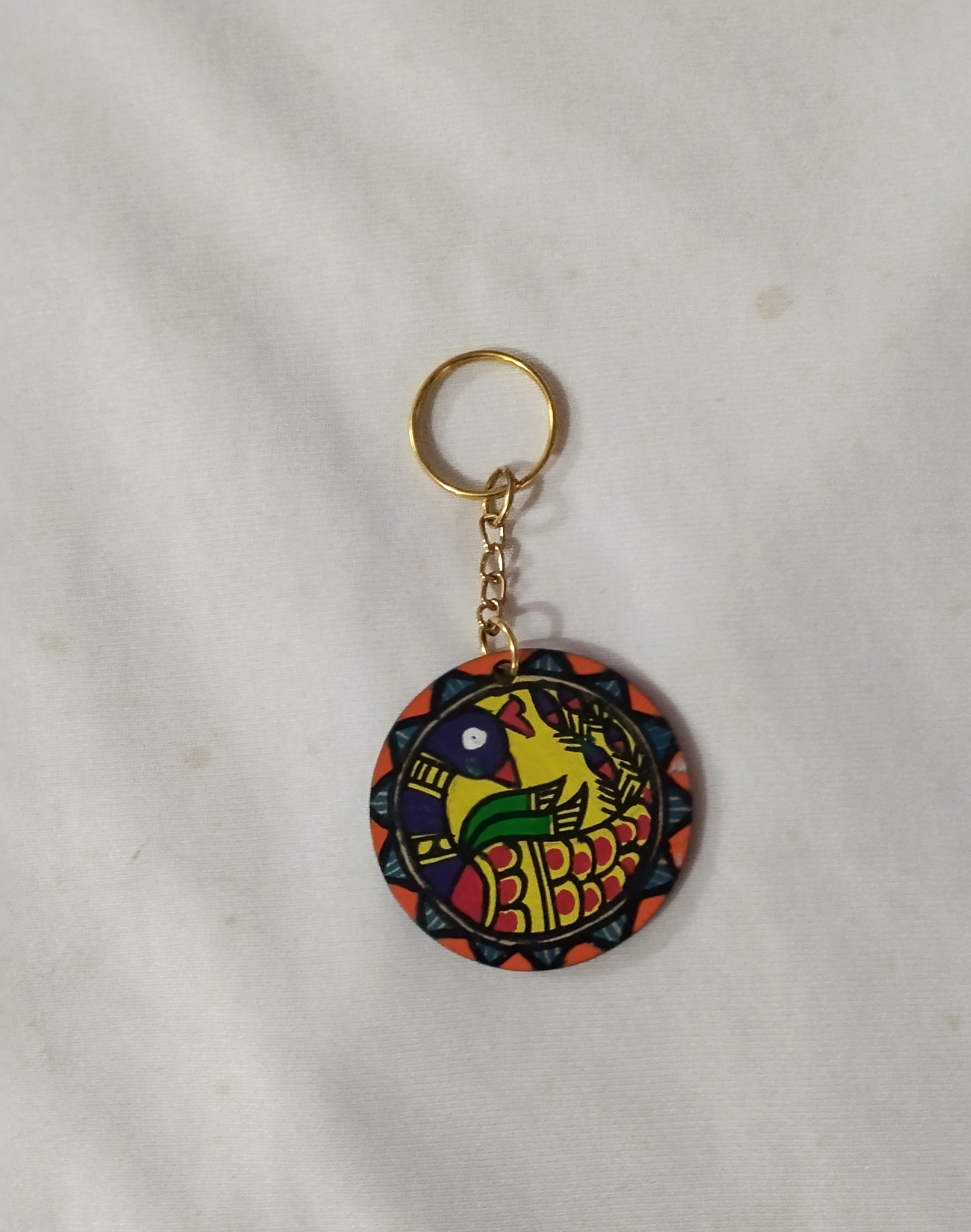 Pocket-Sized Madhubani Masterpiece – Handmade MDF Key Ring
