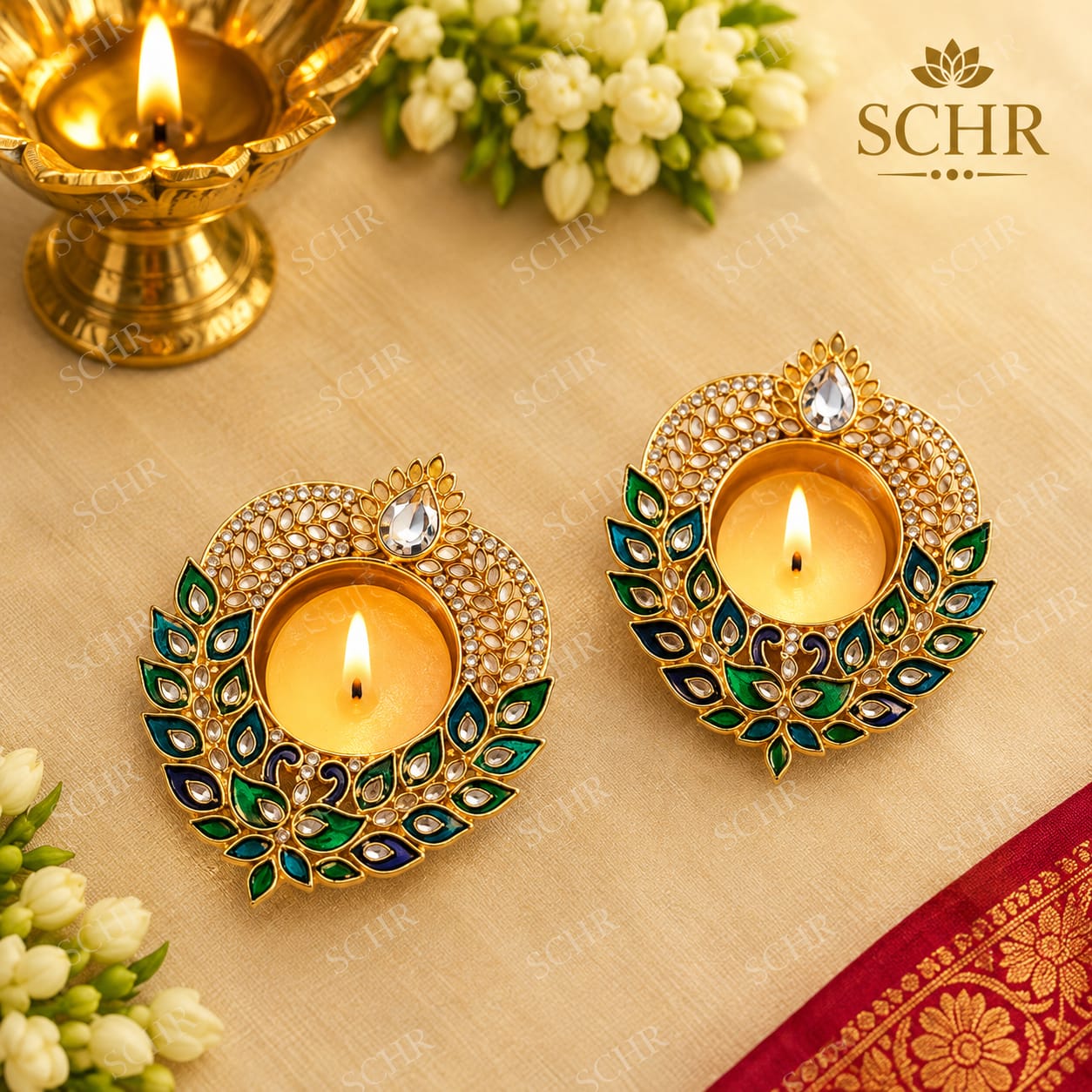 Premium Design Decorative Diya & Tealight Holder Set of 2