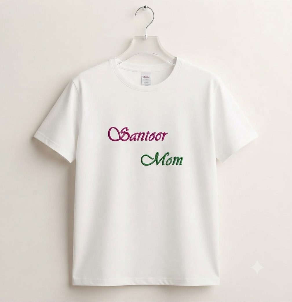 Premium Hand-Embroidered "Santoor Mom" Cotton T-Shirt