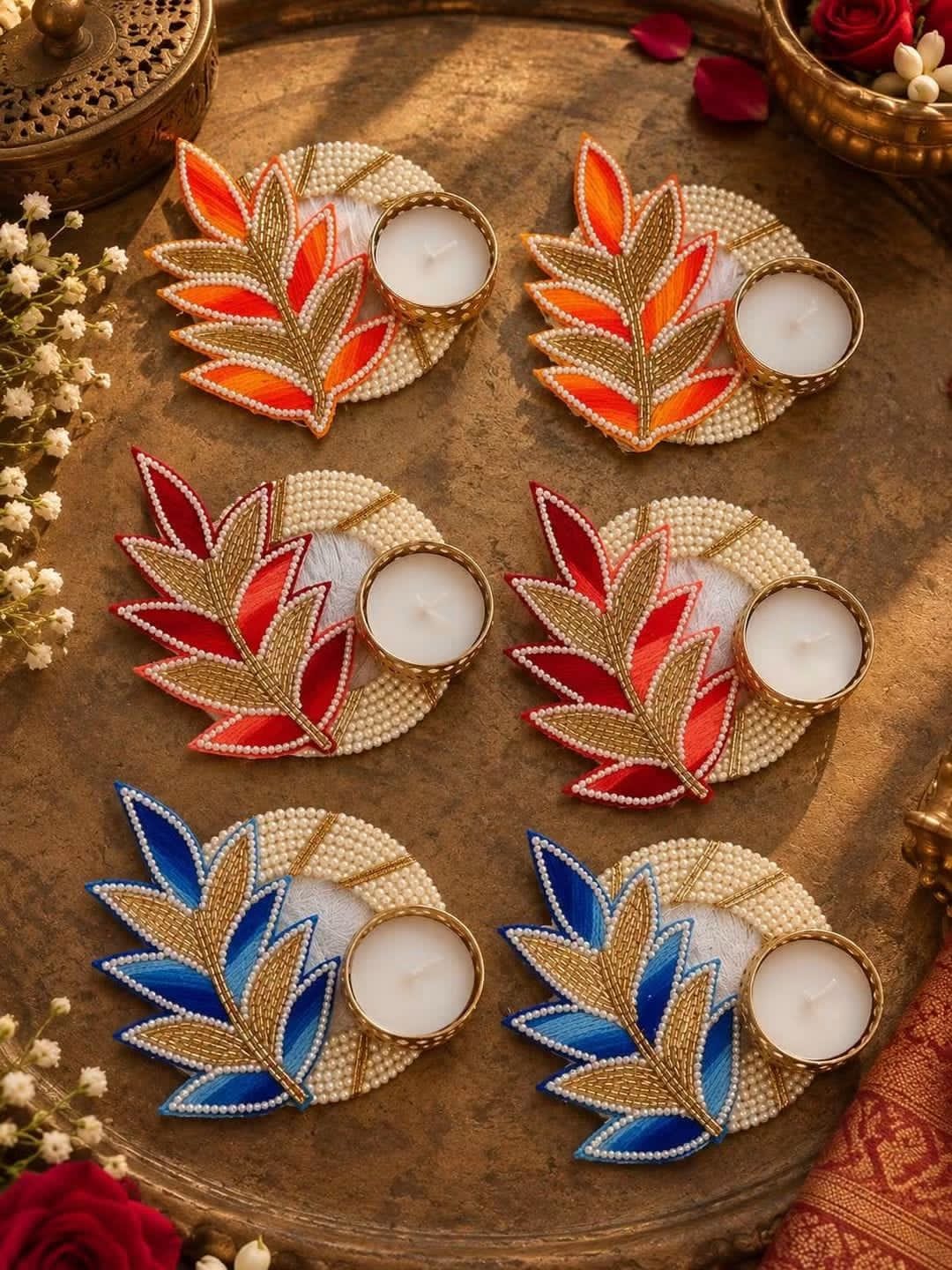 Premium Leaf Design Tealight Holder Set