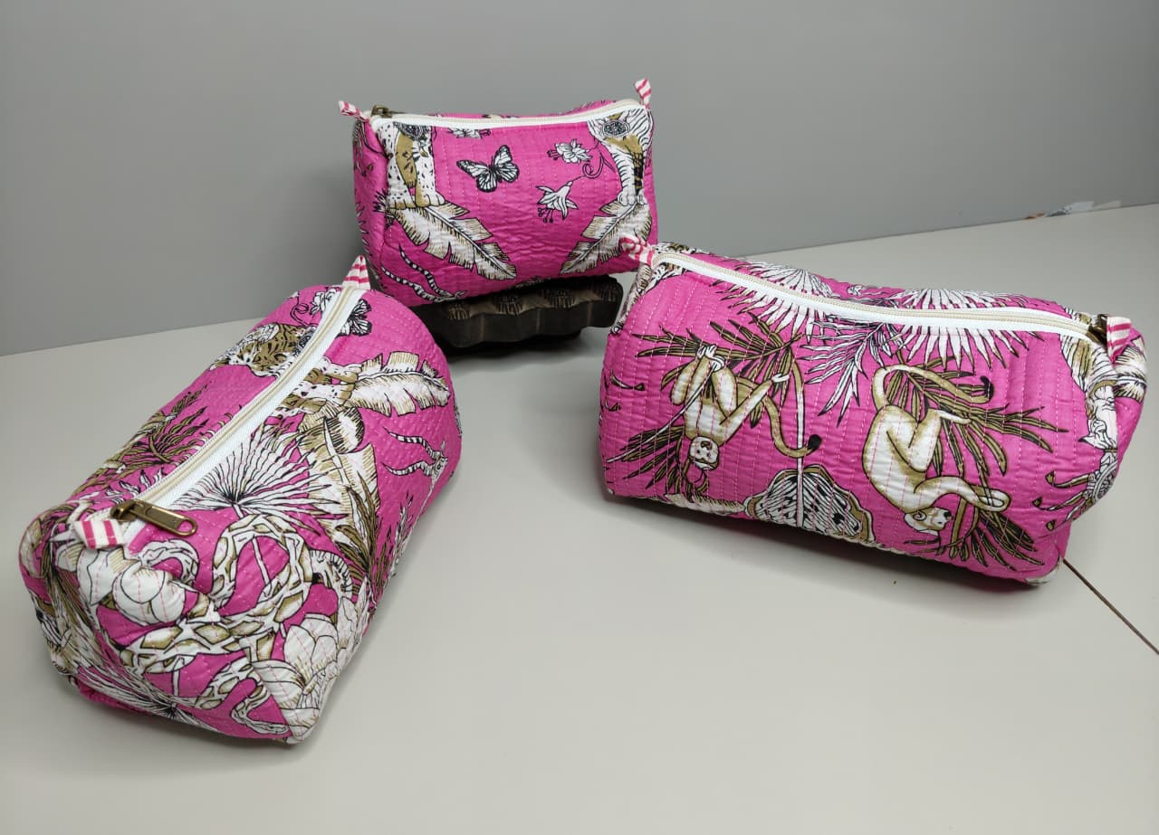 Premium Quilted Cotton Utility Pouches Set of 3 – Washable, Lightweight & Multi-Purpose Organizers