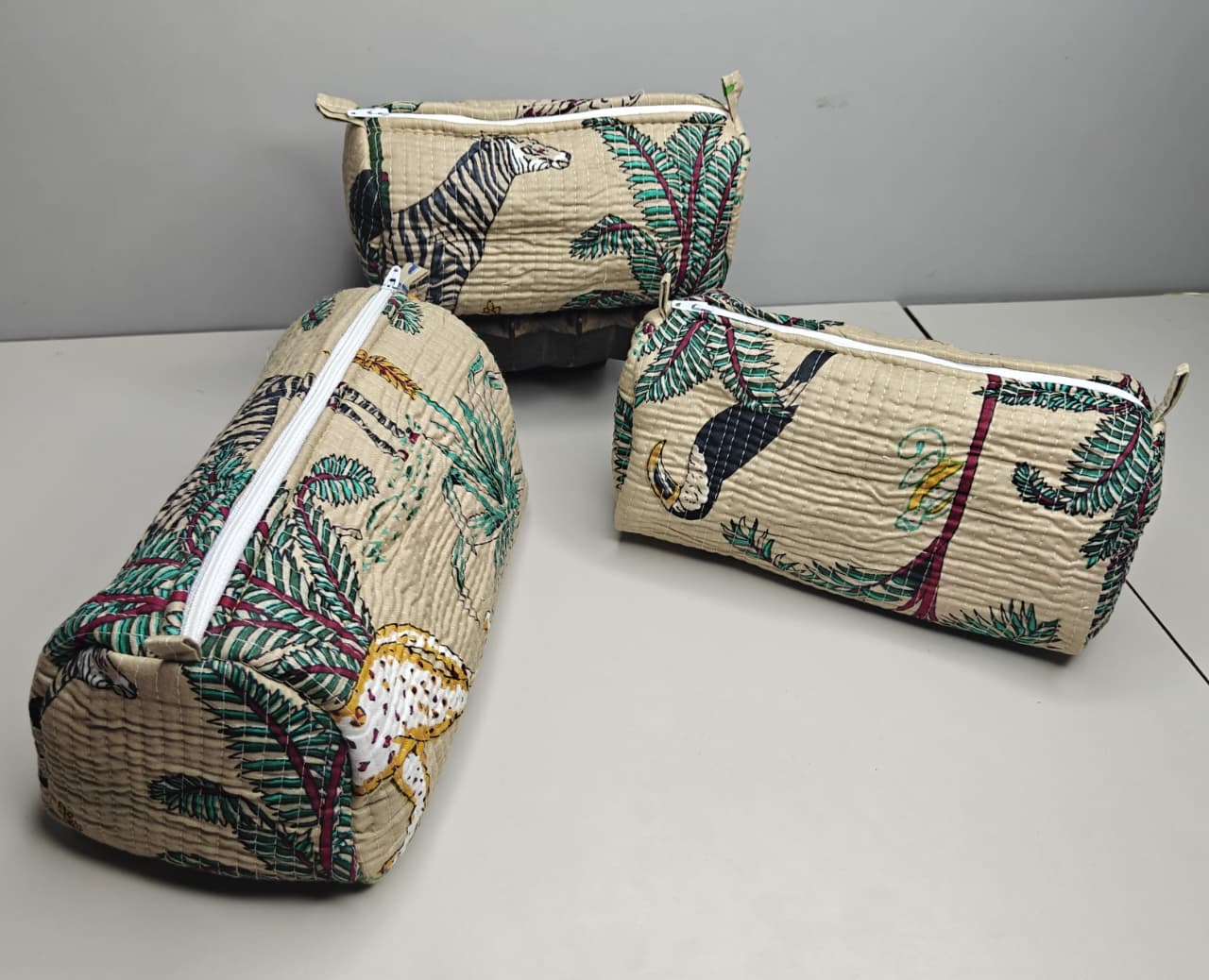 Premium Quilted Cotton Utility Pouches Set of 3 – Washable, Lightweight & Multi-Purpose Organizers