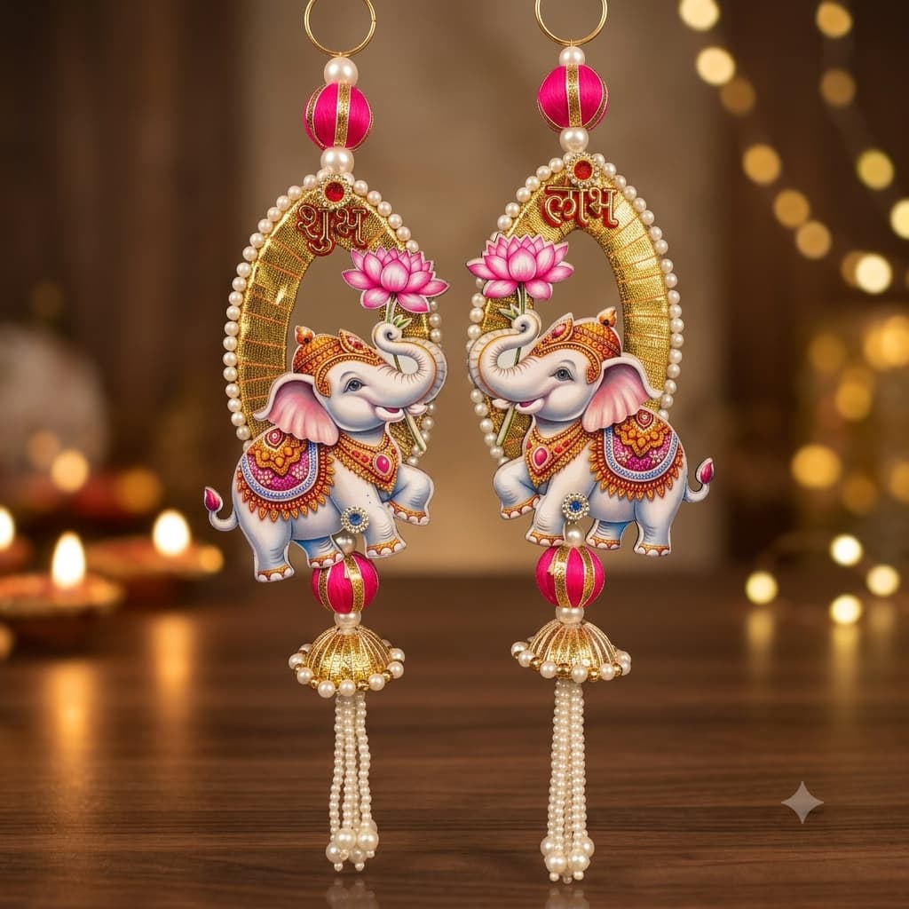 Premium Shubh Labh Elephant Decorative Hanging | Pearl & Beaded Door Hanging