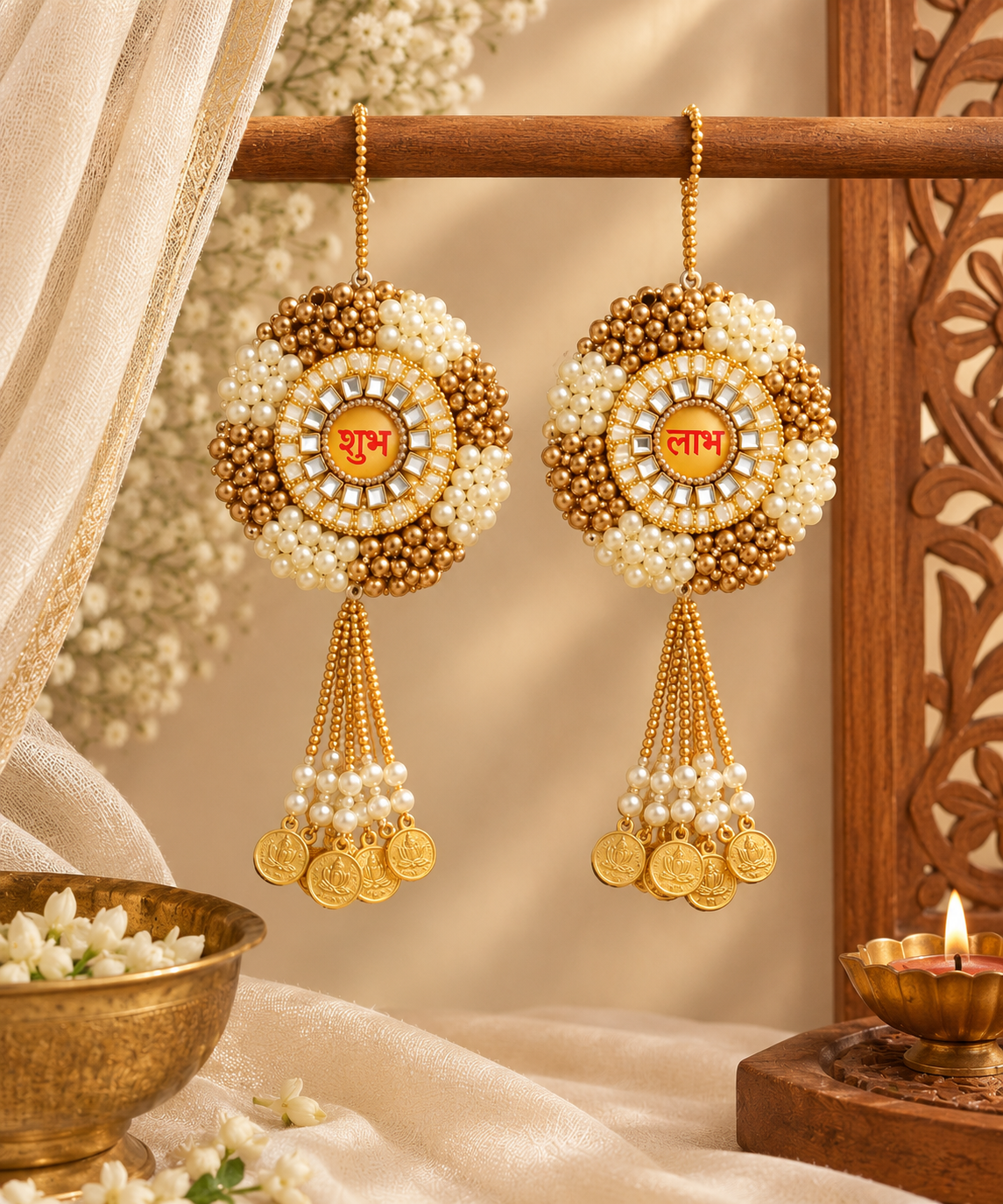 Premium Shubh Labh Pearl Beaded Hanging Decor Set