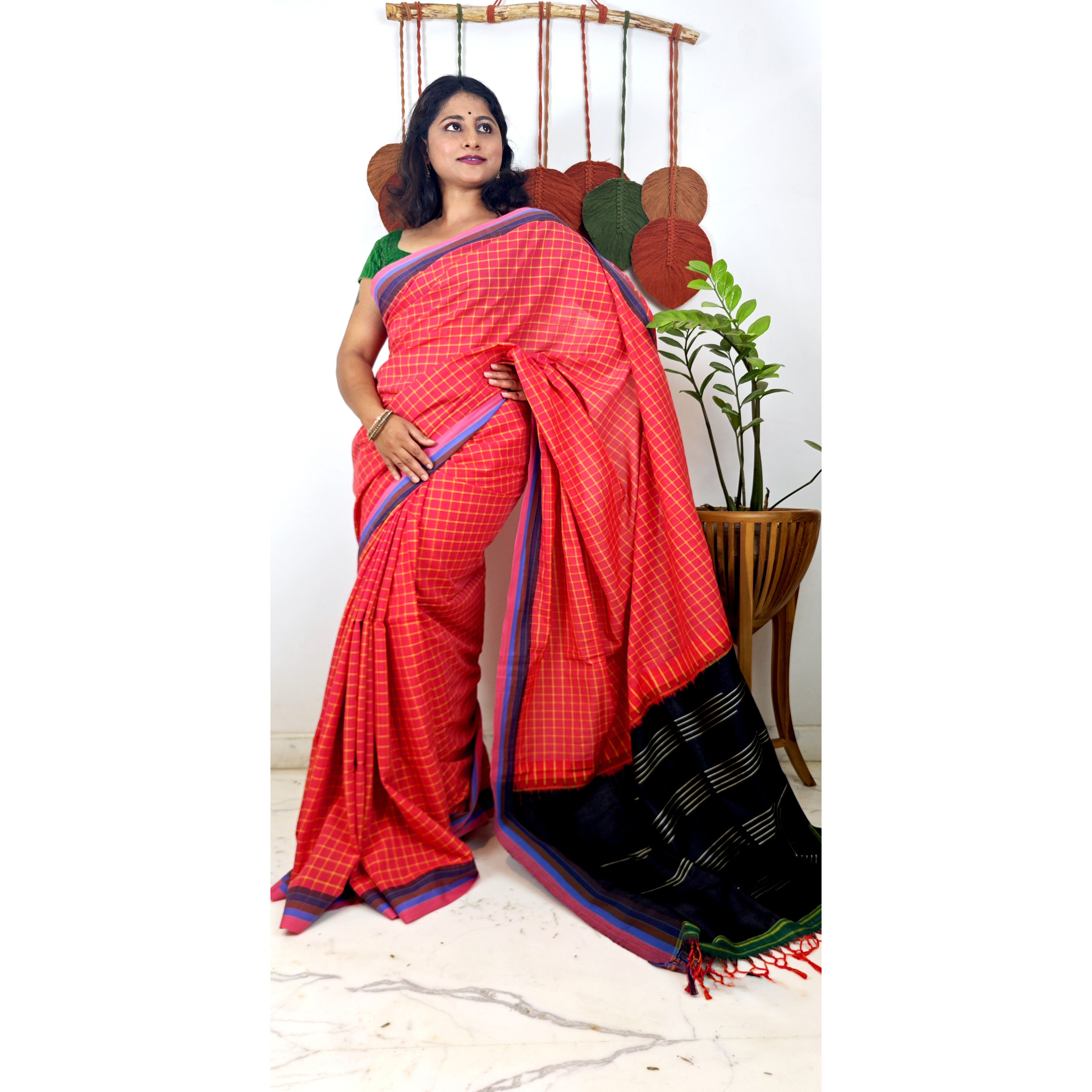 PURE HANDLOOM ILKAL COTTON SILK  SAREE WITH CONTEMPORARY PALLU