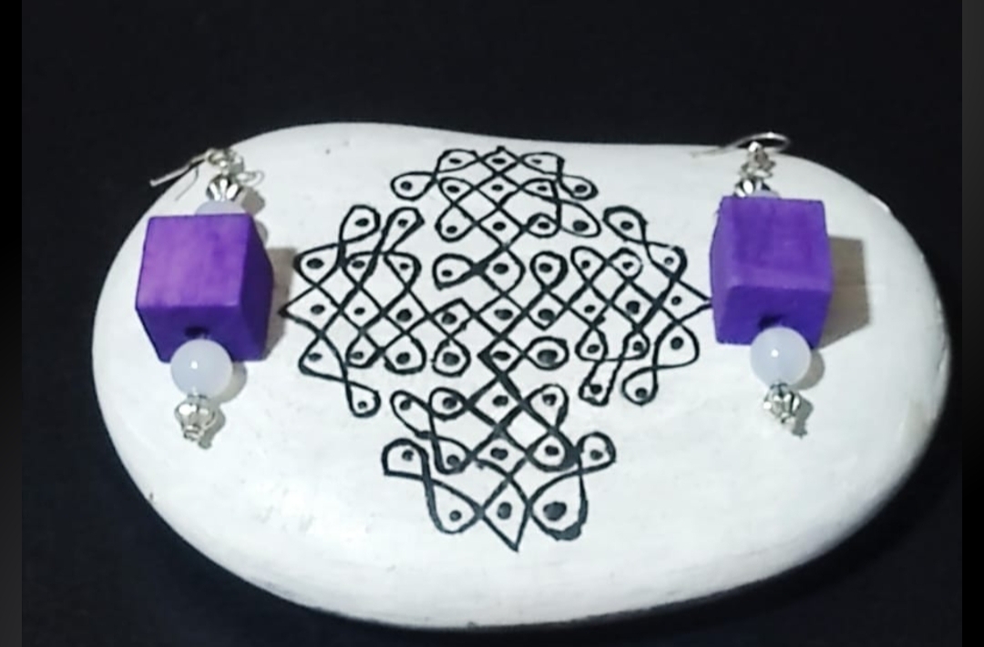 Purple Cube Drop Earrings | Handmade Geometric Earrings for Women