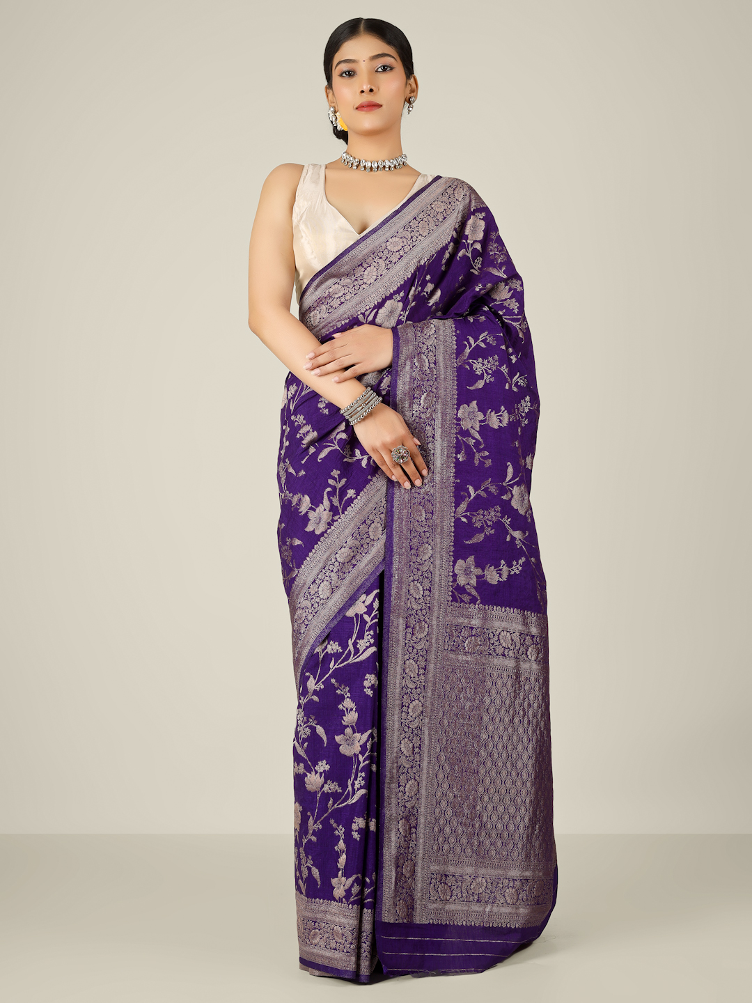 Purple zari Banarasi silk saree
