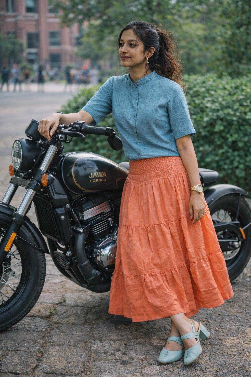 SAVANNAH - Pastel Orange Multi Tiered Cotton Ruffle Skirt - Full Circle Long Maxi Skirt.
