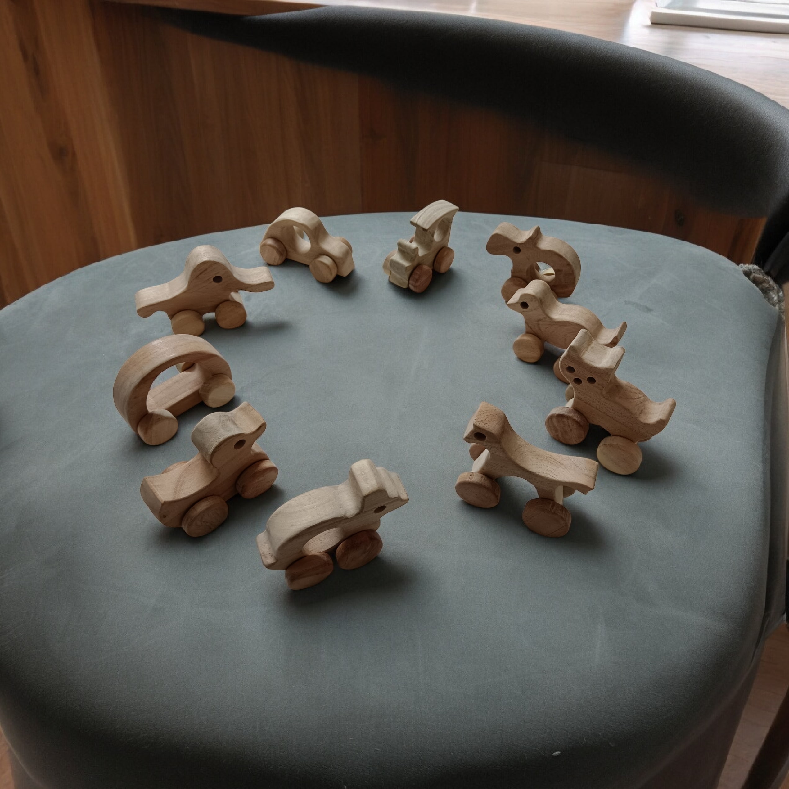 Set of 10 Neem Wooden Push & Pull Toys for Toddlers – Eco-Friendly Learning Toys