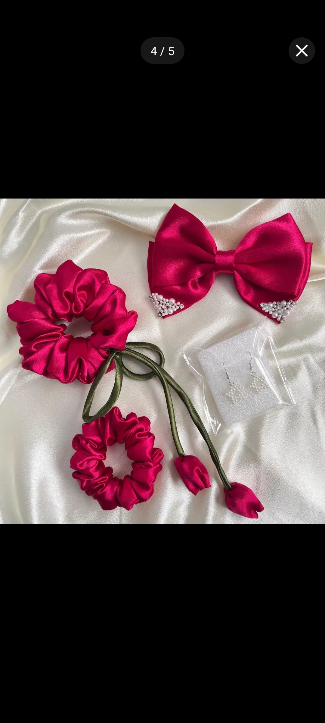 Satin Hair Accessories Combo Pack of 6 – Scrunchies, Tulip Ties & Hair Bows (White & Pink)