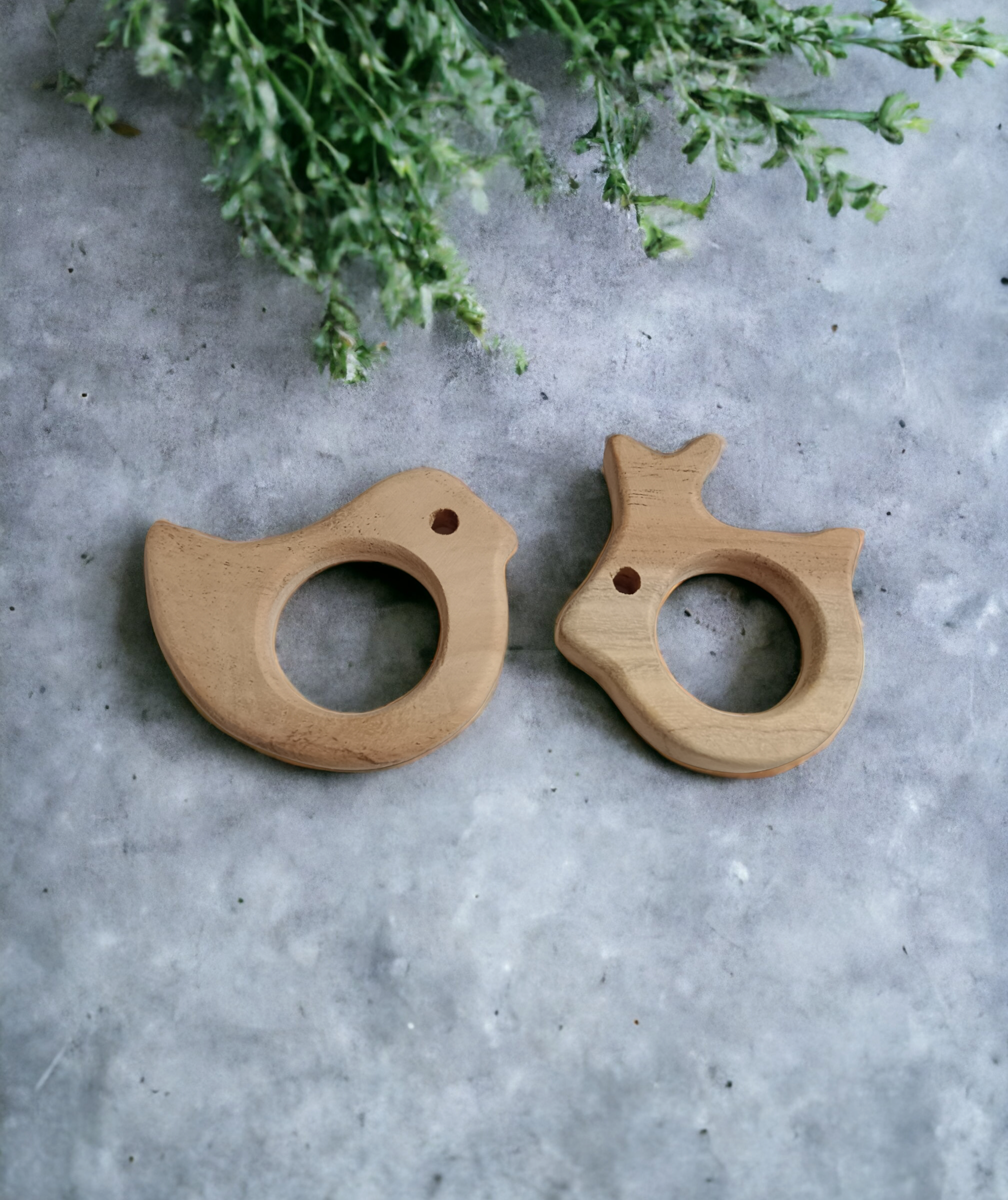 Set of 2 Neem Wooden Baby Teethers (Dove & Rabbit) | Natural Antibacterial Teething Toys for Babies 0–3 Years