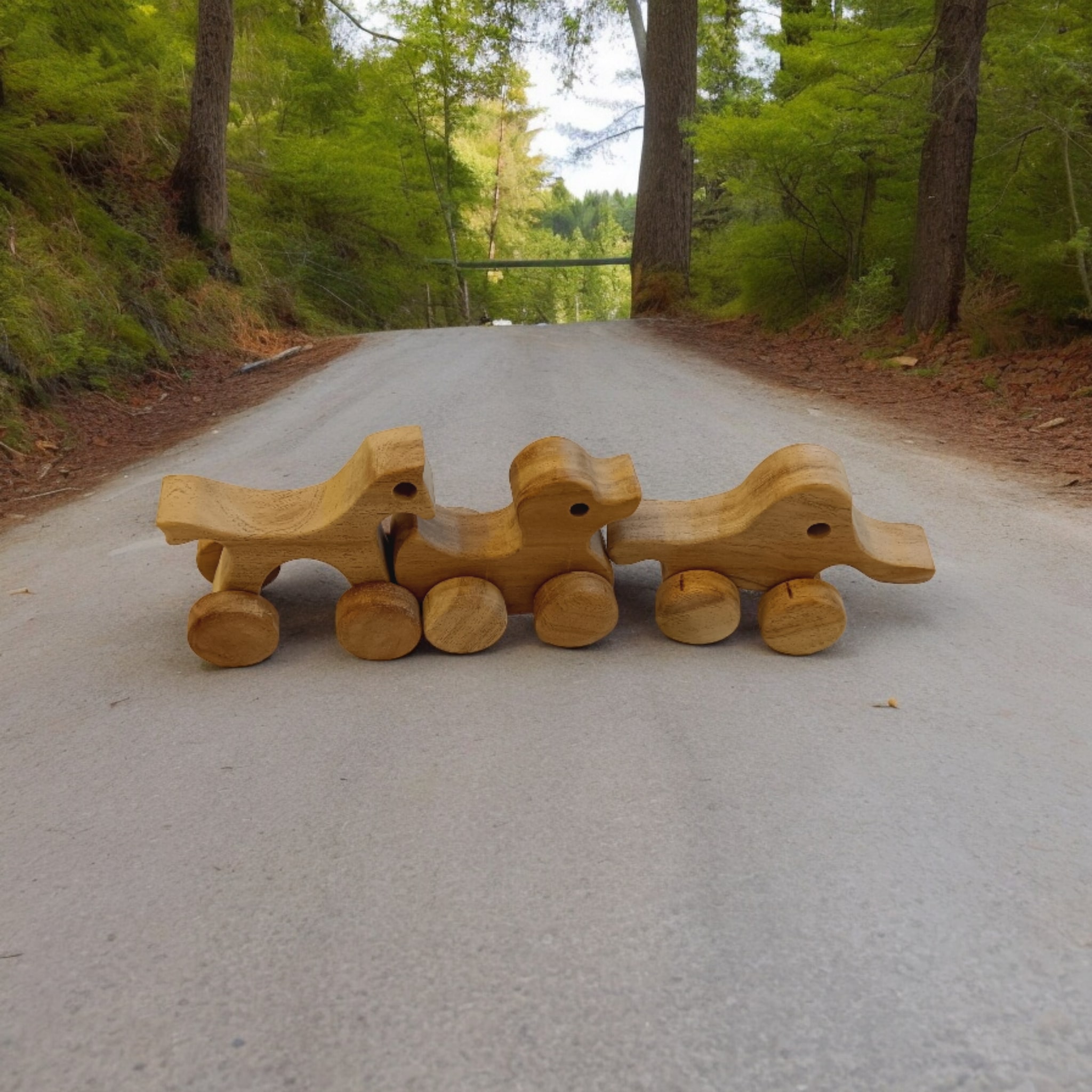 Set of 3 Neem Wooden Wheel Toys – Horse, Elephant & Duck Shapes | Natural Baby Push Toys