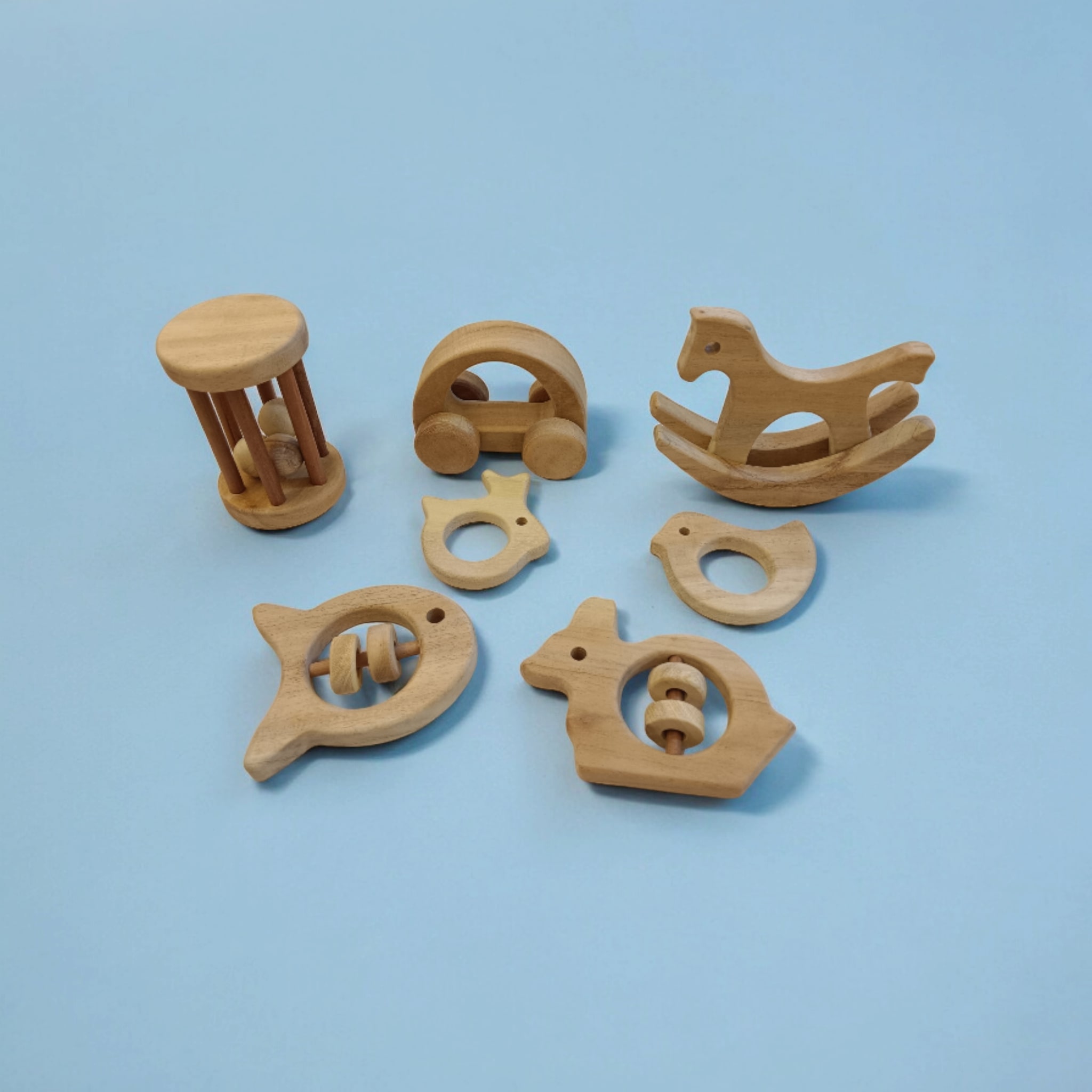 Neem Wood Toy Set for Toddlers (Set of 7) – Natural, Antibacterial Wooden Baby Toys Combo, Non-Toxic & Eco-Friendly (0–3 Years)