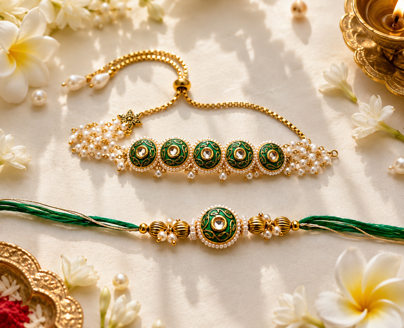 Shahi Meenakari Rakhi set