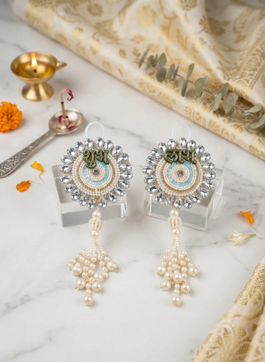 Shubh Labh Pearl & Stone Hanging Pair