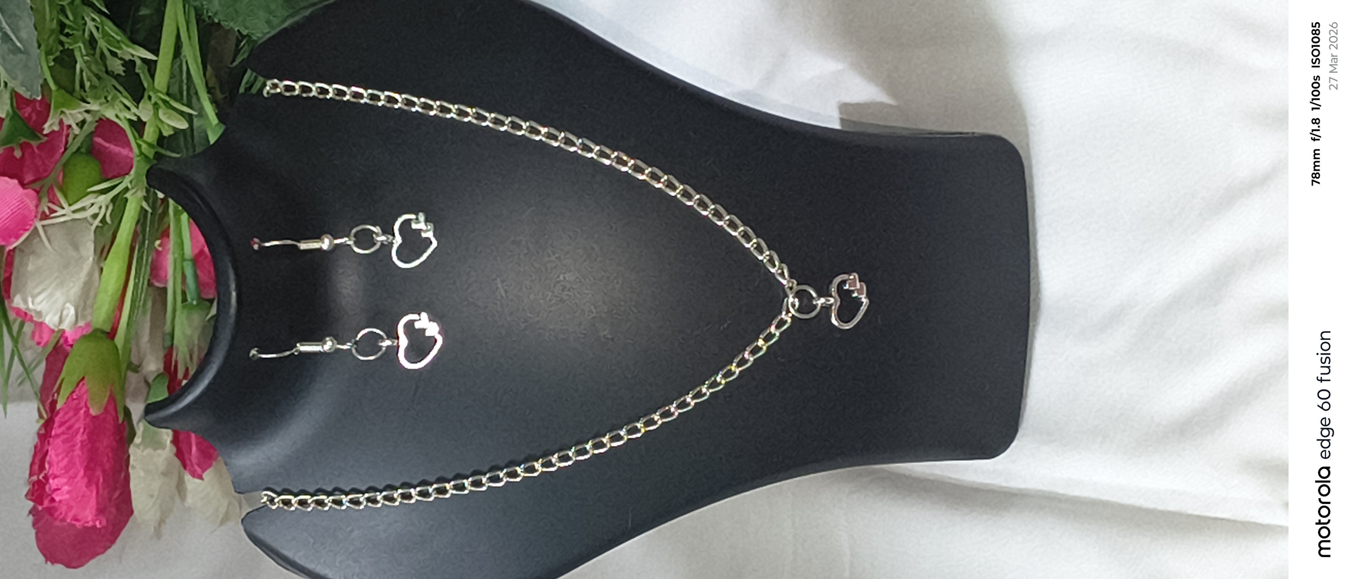 Silver neck set double heart & Eyerring