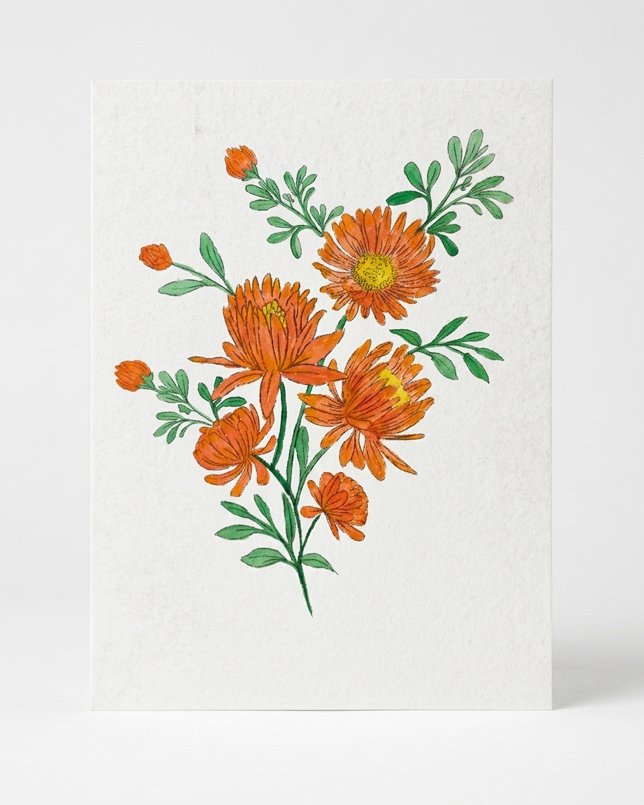Small wall painting of Orange flowers, water colour painted, hand-made paper